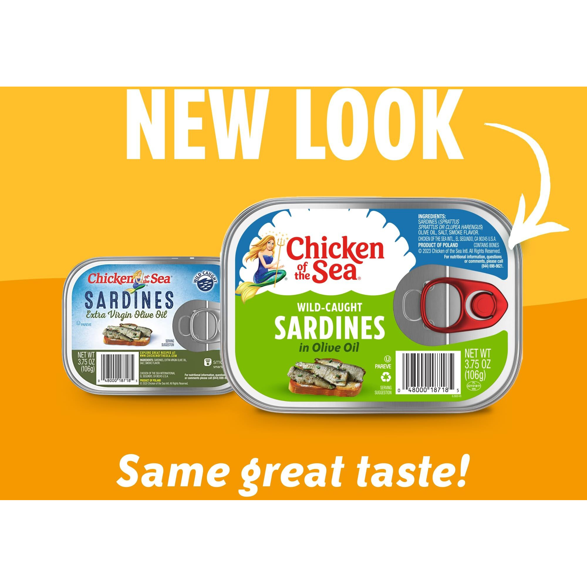 Chicken Of The Sea Sardines In Olive Oil, 3.75 Ounce Cans (Pack Of 18), Wild Caught Canned Sardines, Packaging May Vary