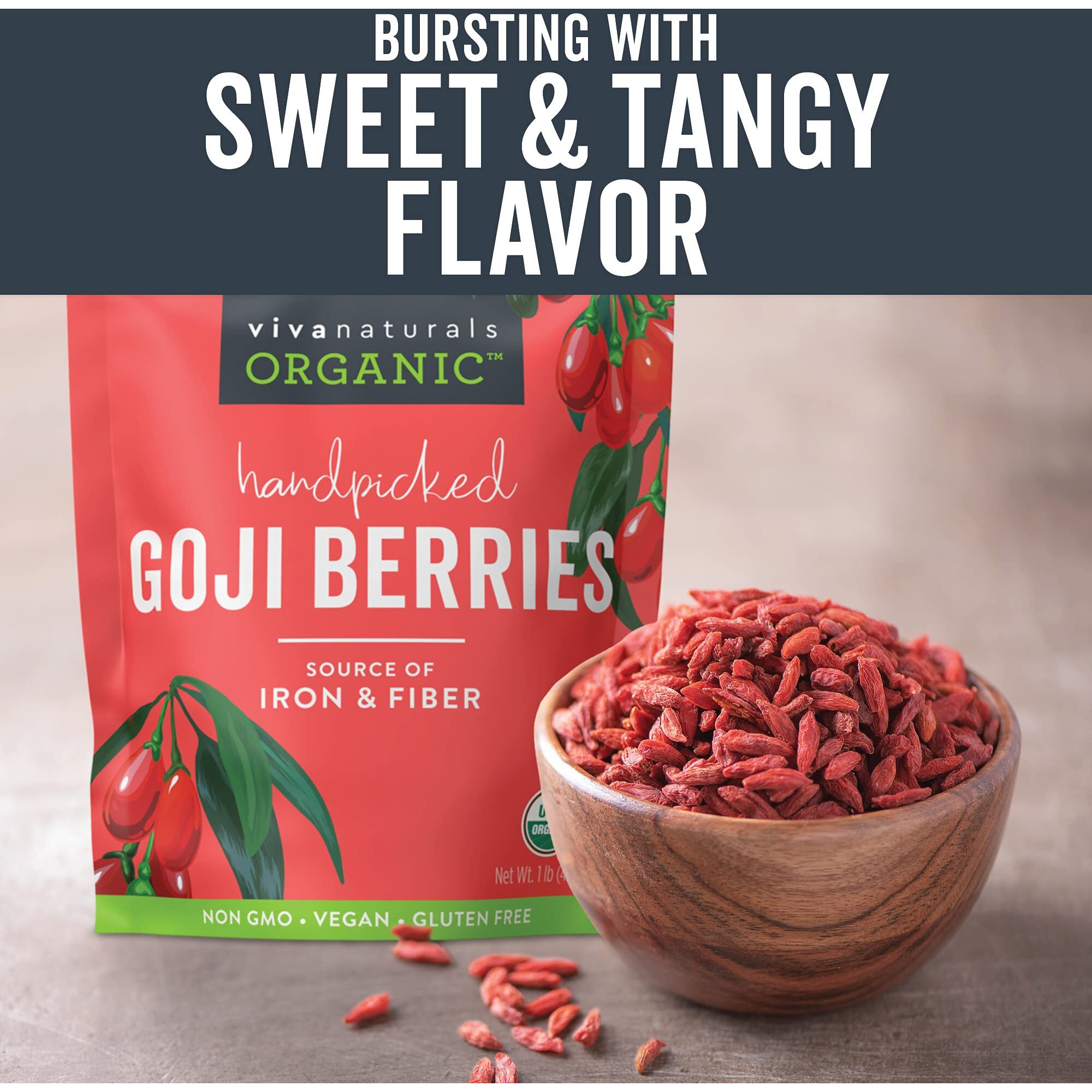 Viva Naturals Organic Dried Goji Berries, 16 Oz (1 Lb) Non-Gmo And Vegan Wolfberries, Perfect For Baking, Smoothies, Teas And Snacks, Goji Berries Organic