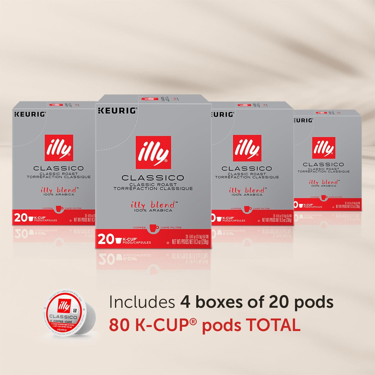 Illy Coffee K Cups - Coffee Pods For Keurig Coffee Maker - Classico Roast - Caramel, Orange Blossom & Jasmine - Mild, Flavorful & Balanced Flavor Pods Of Coffee - No Preservatives - 20 Count, 4 Pack