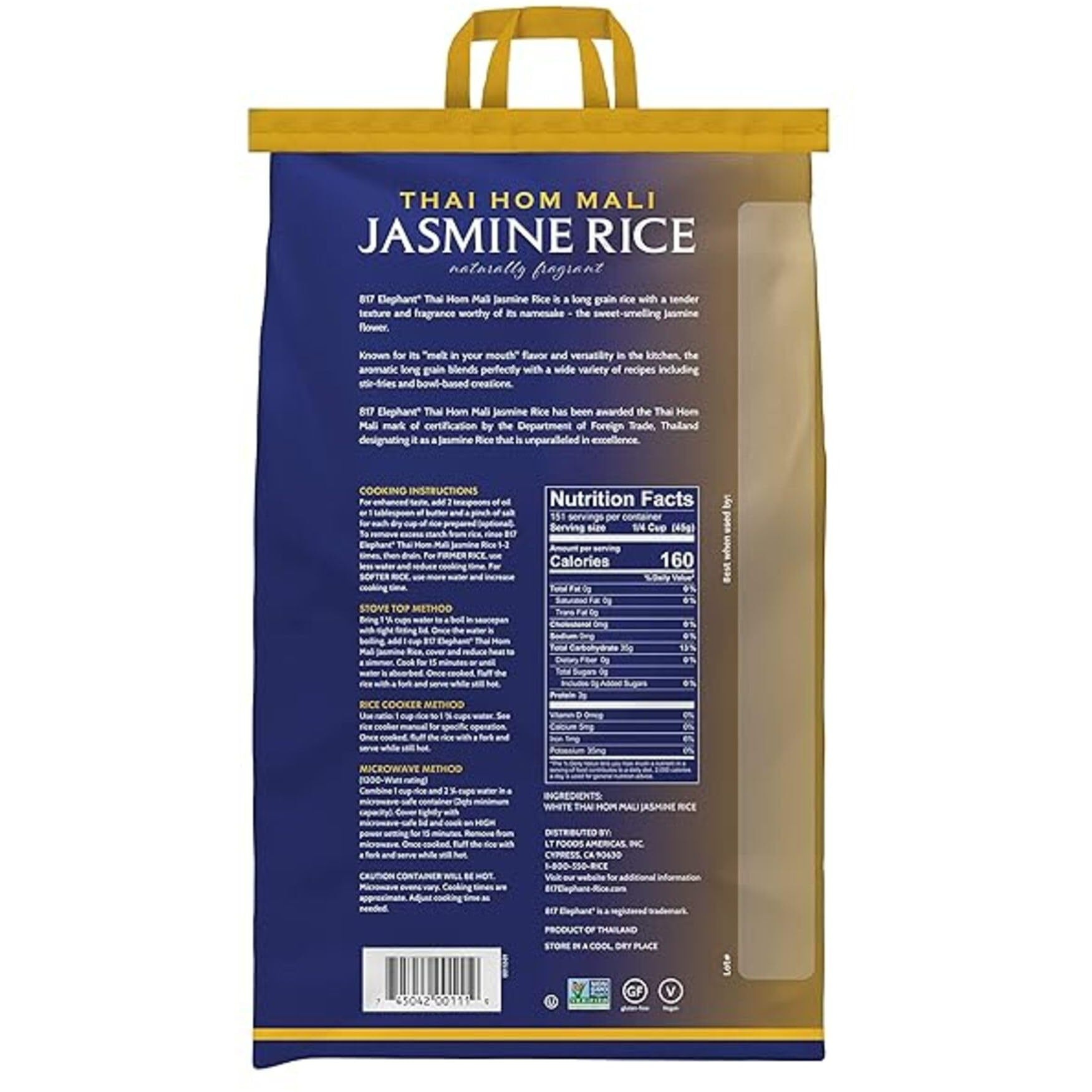 817 Elephant Thai Hom Mali White Jasmine Rice - 15 Lb Bag