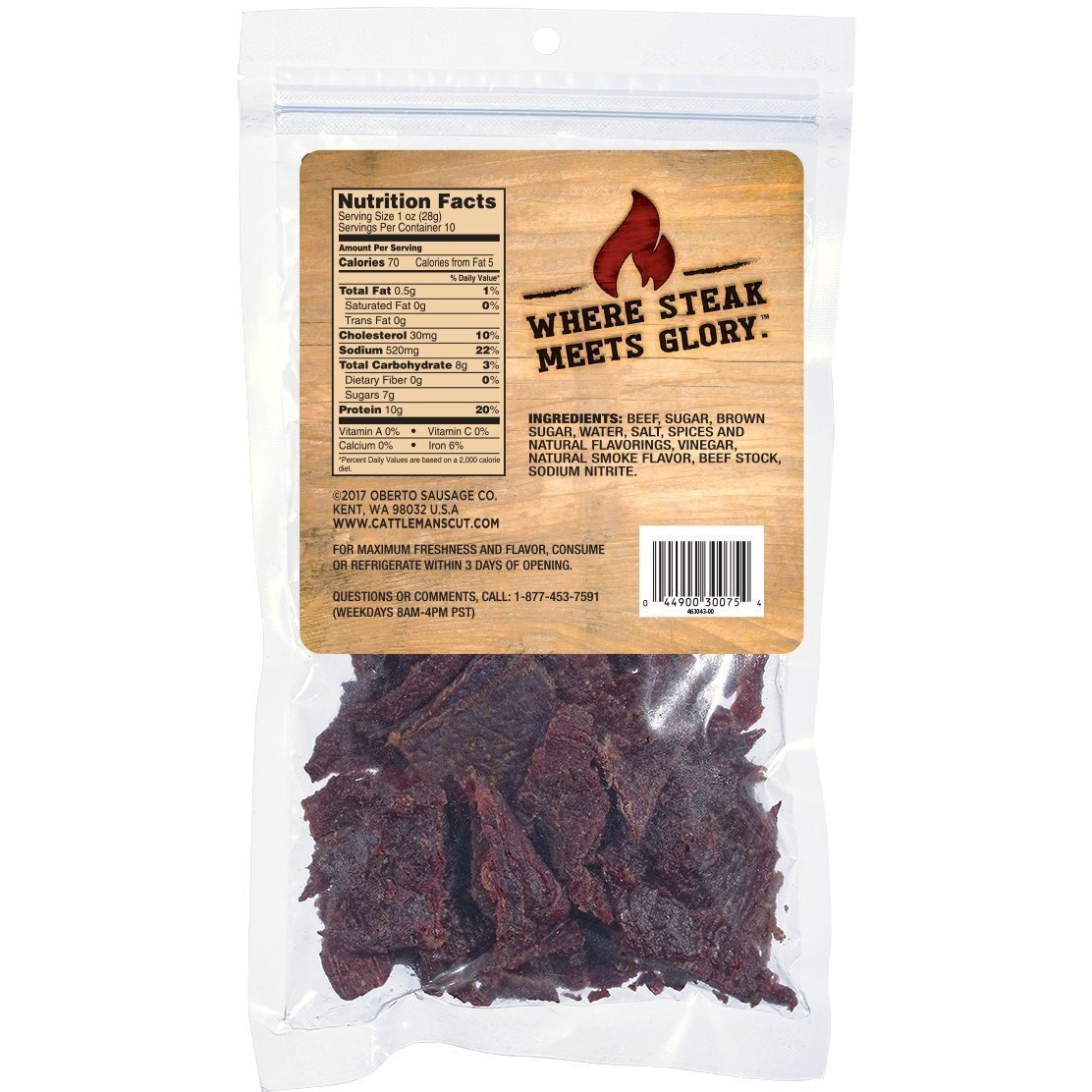 Cattleman's Cut Peppered Steakhouse Beef Jerky, 10 Ounce