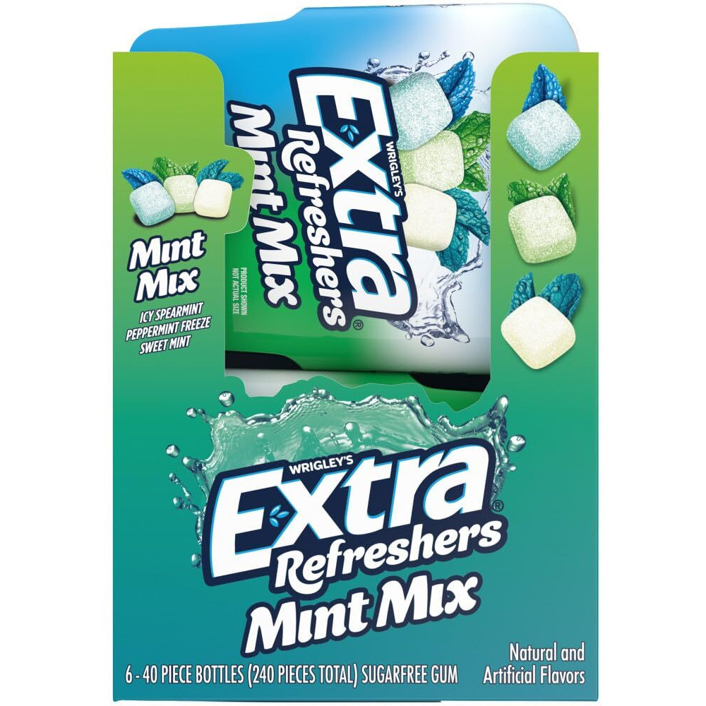 Extra Refreshers Mint Mix Gum, 3.21-Ounce 40-Piece Bottle (Pack Of 6)