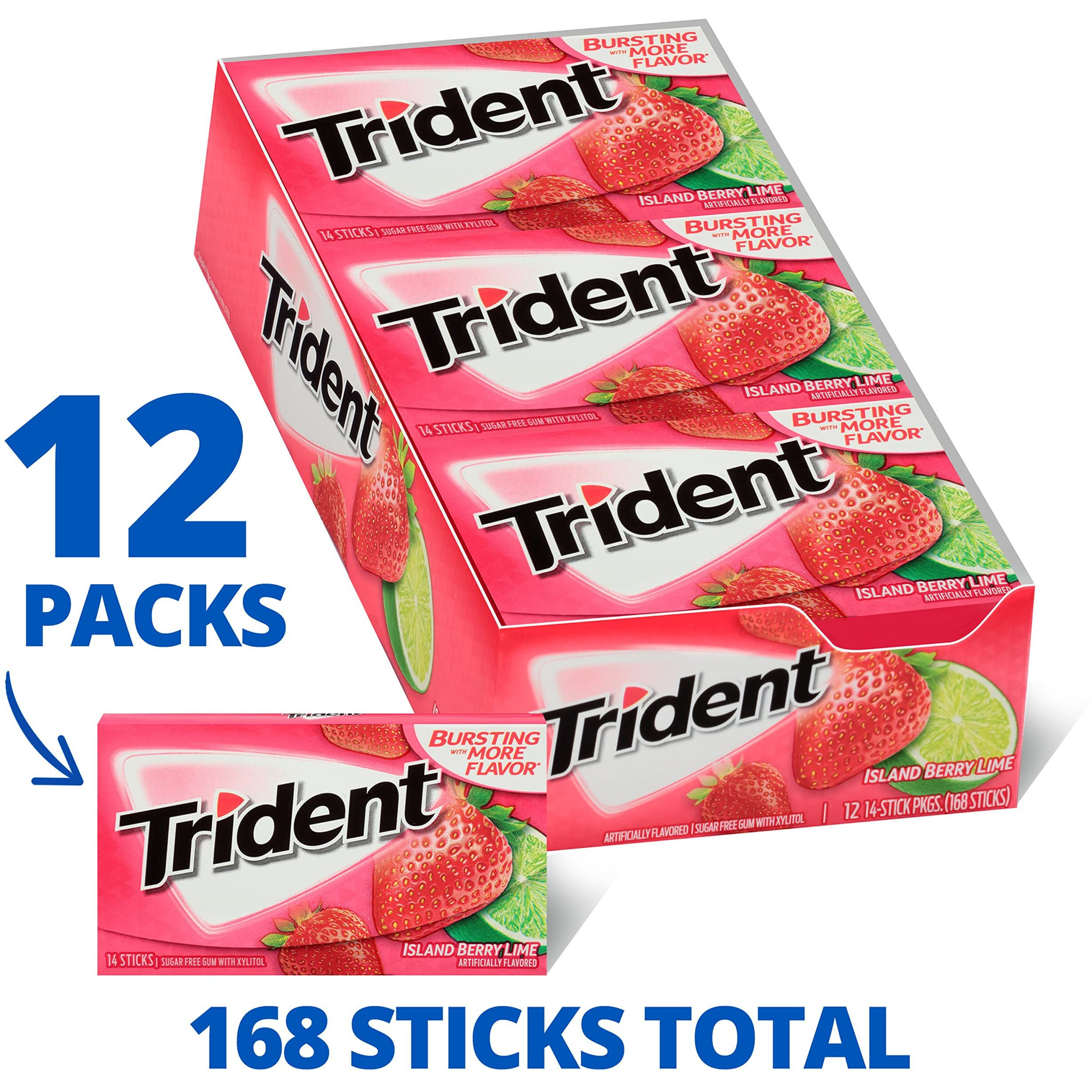 Trident Island Berry Lime Sugar Free Gum, 12 Packs Of 14 Pieces (168 Total Pieces)