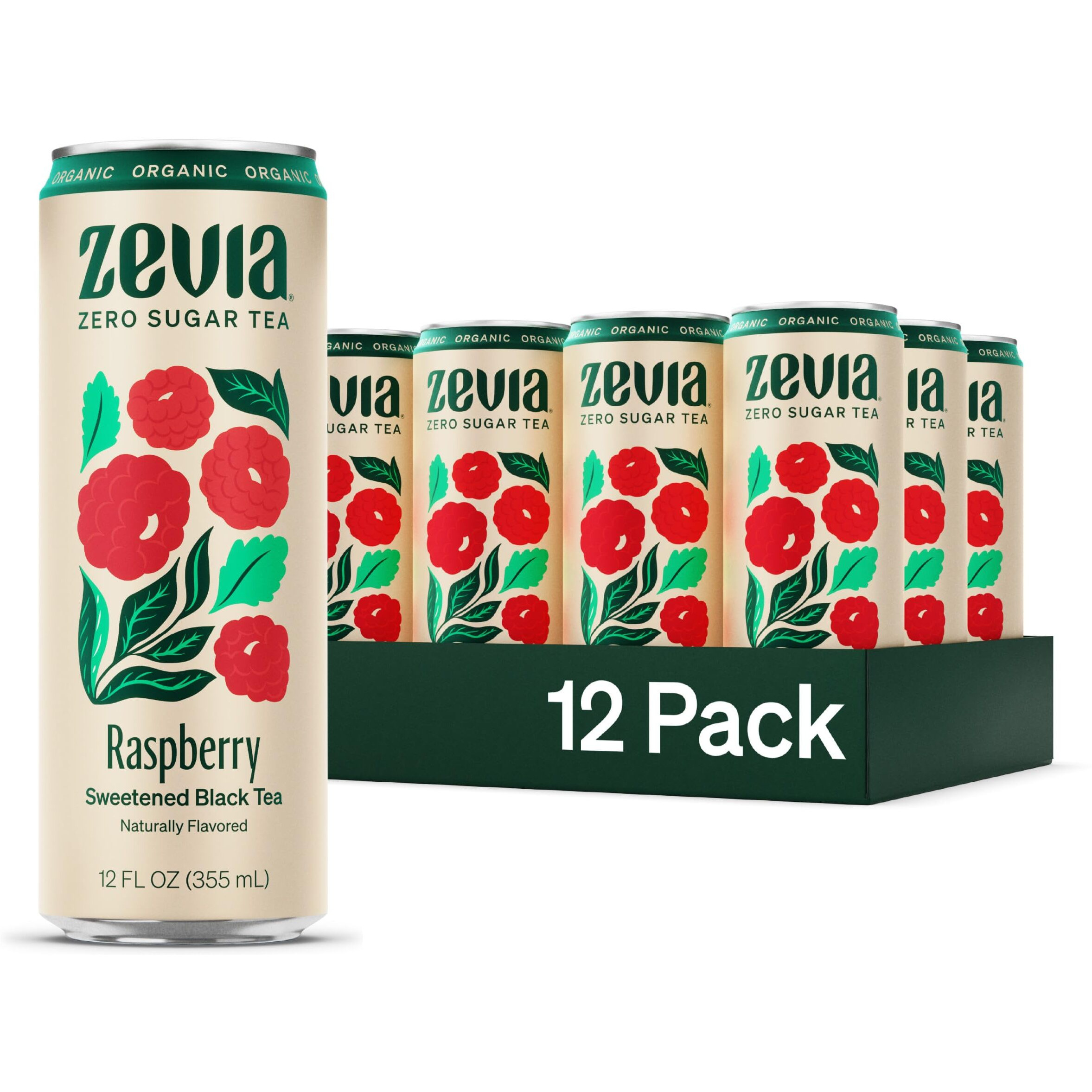 Zevia Organic Sugar Free Iced Tea, Black Tea Raspberry, 12 Ounce Cans (Pack Of 12)