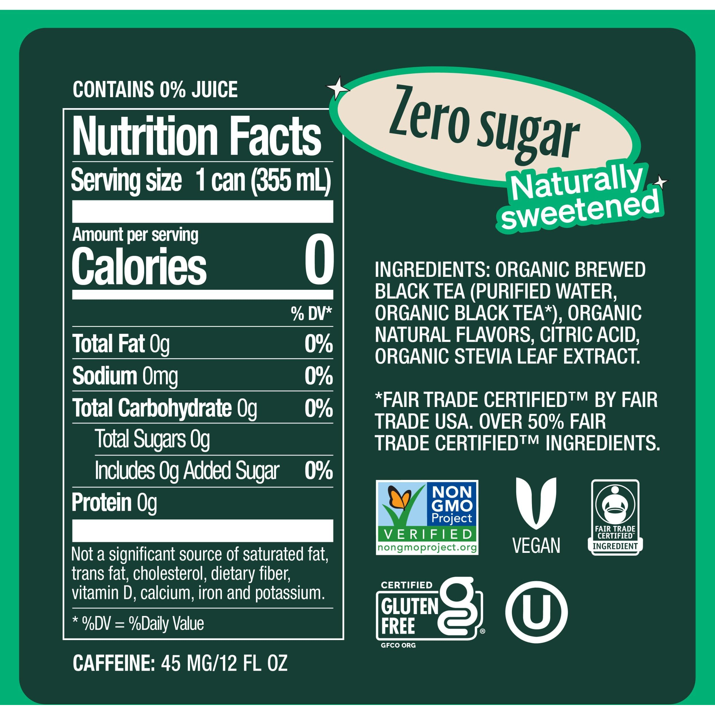 Zevia Organic Sugar Free Iced Tea, Black Tea Raspberry, 12 Ounce Cans (Pack Of 12)