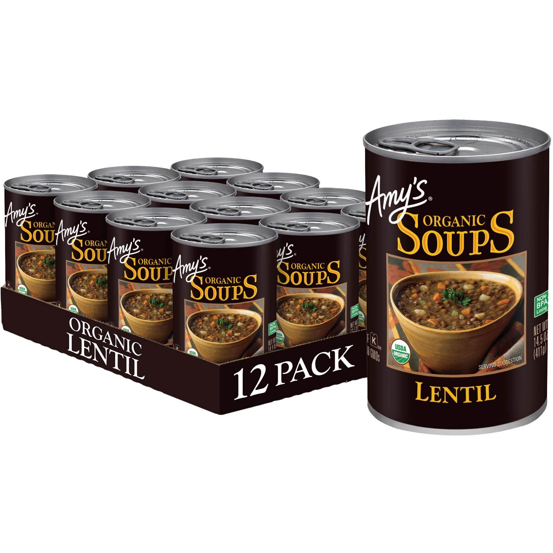 Amy's Soup, Vegan, Gluten Free, Organic Lentil, 14.5 Ounce (Pack Of 12)