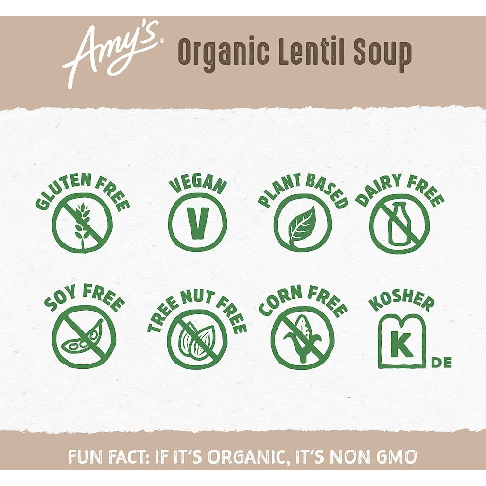 Amy's Soup, Vegan, Gluten Free, Organic Lentil, 14.5 Ounce (Pack Of 12)