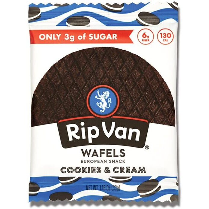 Rip Van Wafels Cookies & Cream Stroopwafels - Healthy Snacks - Non Gmo Snack - Keto Friendly - Office Snacks - Low Sugar (3G) - Low Calorie Snack - 12 Pack