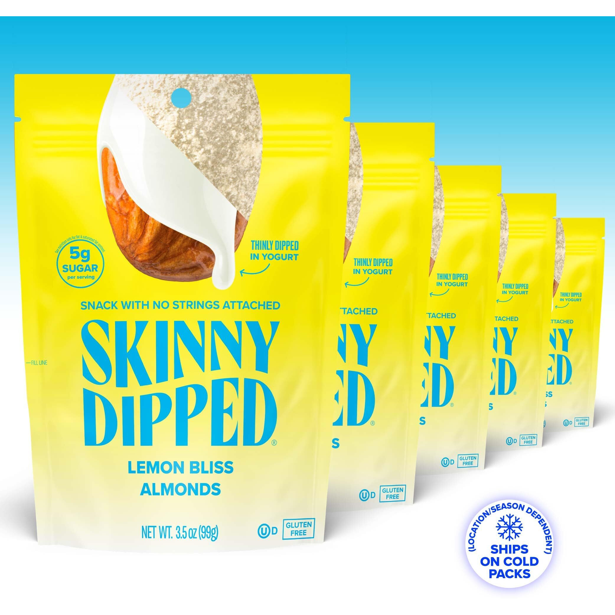 Skinnydipped Lemon Bliss Yogurt Covered Almonds, Healthy Snack, Plant Protein, Gluten Free, 3.5 Oz Resealable Bags, Pack Of 5