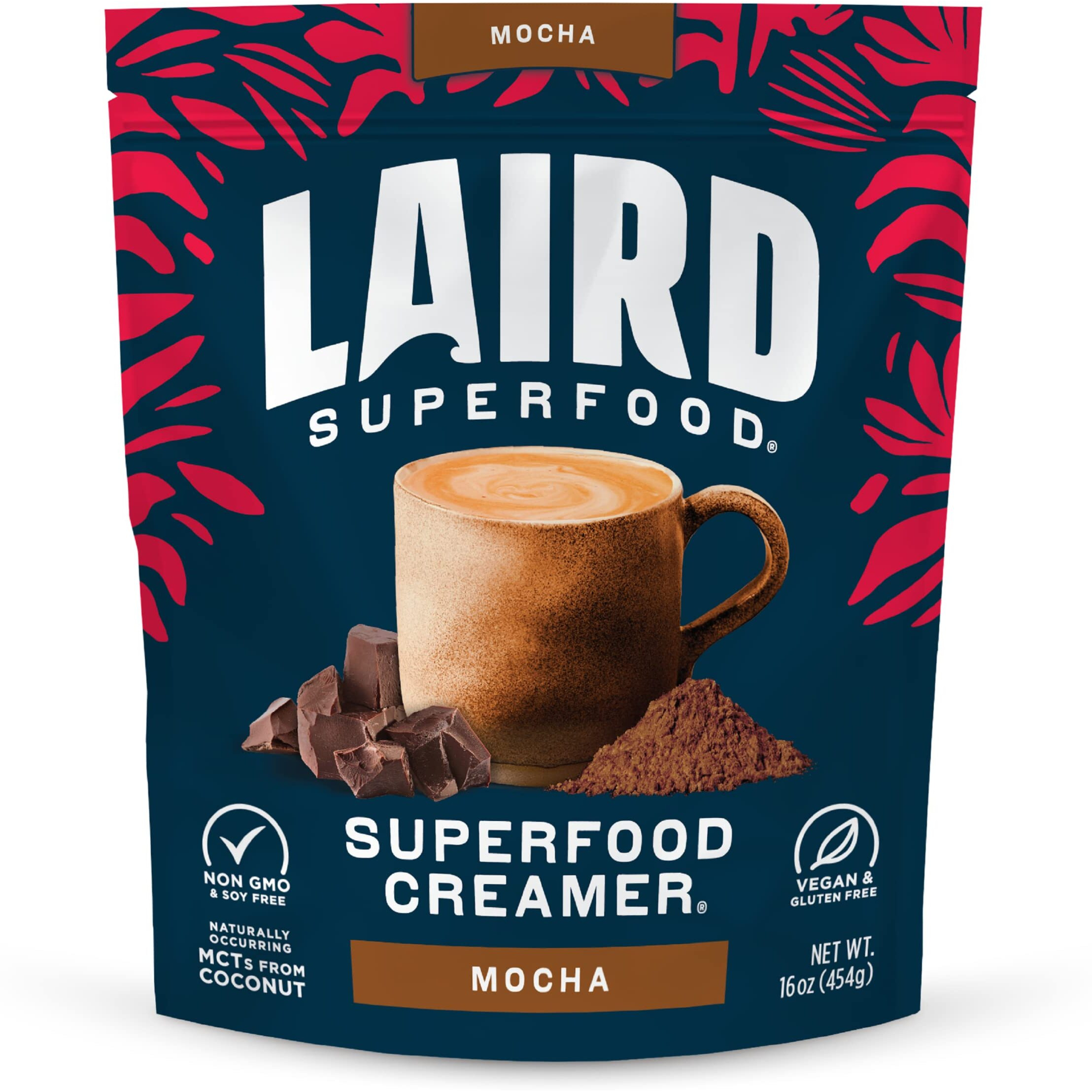 Laird Superfood Non-Dairy Coffee Creamer Mocha, Shelf-Stable Superfood Non-Dairy Powder Creamer, Gluten Free, Non-Gmo, Vegan, 16 Oz. Bag, Pack Of 1