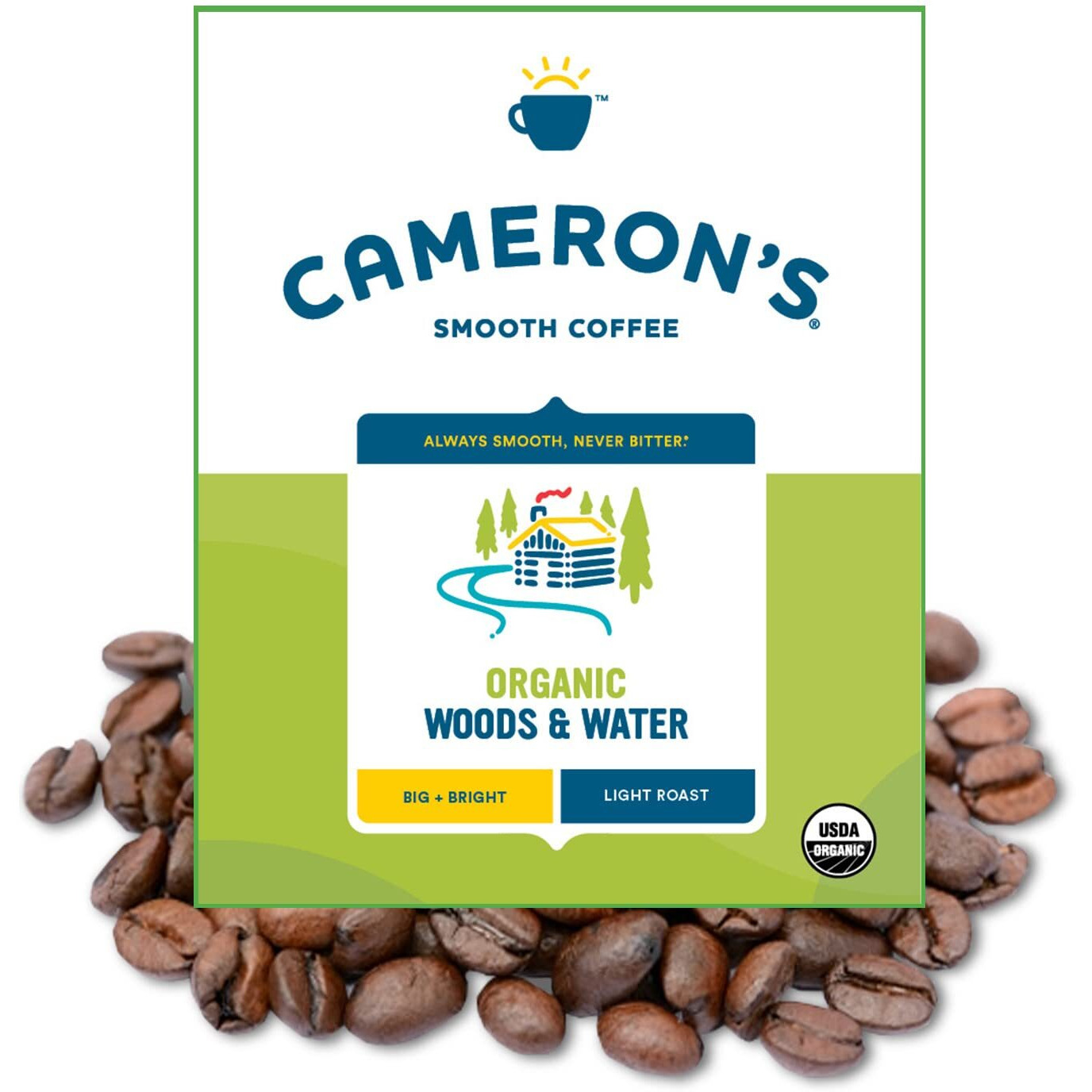 Cameron's Coffee Organic Woods & Water Whole Bean Coffee, Light Roast, 100% Arabica, Bulk, 4-Pound Bag, (Pack Of 1)