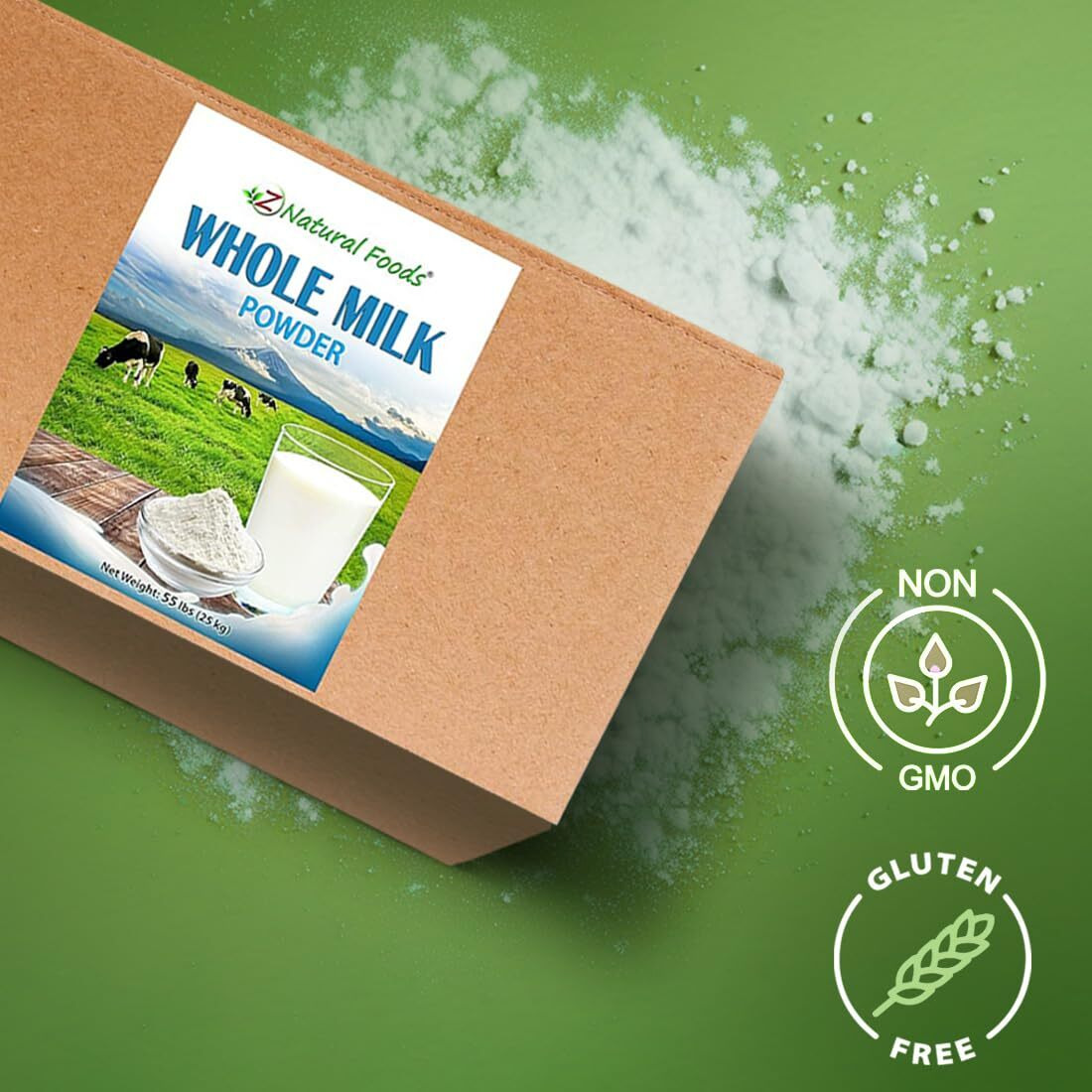 Z Natural Foods Premium Whole Milk Powder - Powdered Milk For Baking, Cooking, Drinks - Dry Milk Powder, Pasteurized, Non-Gmo, Gluten-Free, Kosher-Certified, 55 Lbs