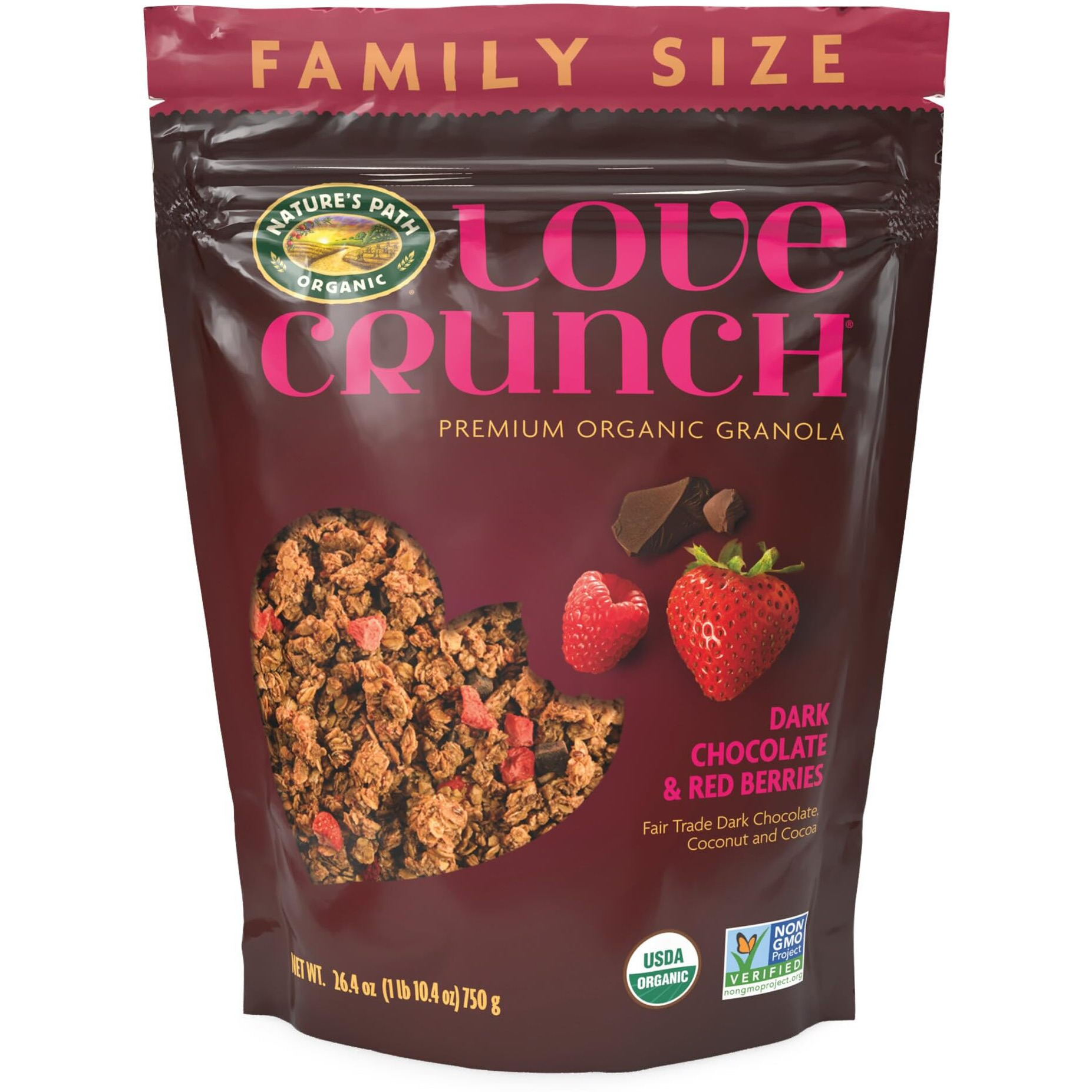 Love Crunch Organic Dark Chocolate And Red Berries Granola, Family Size 1.65 Lbs. (Pack Of 6), Non-Gmo, Fair Trade, By Nature's Path