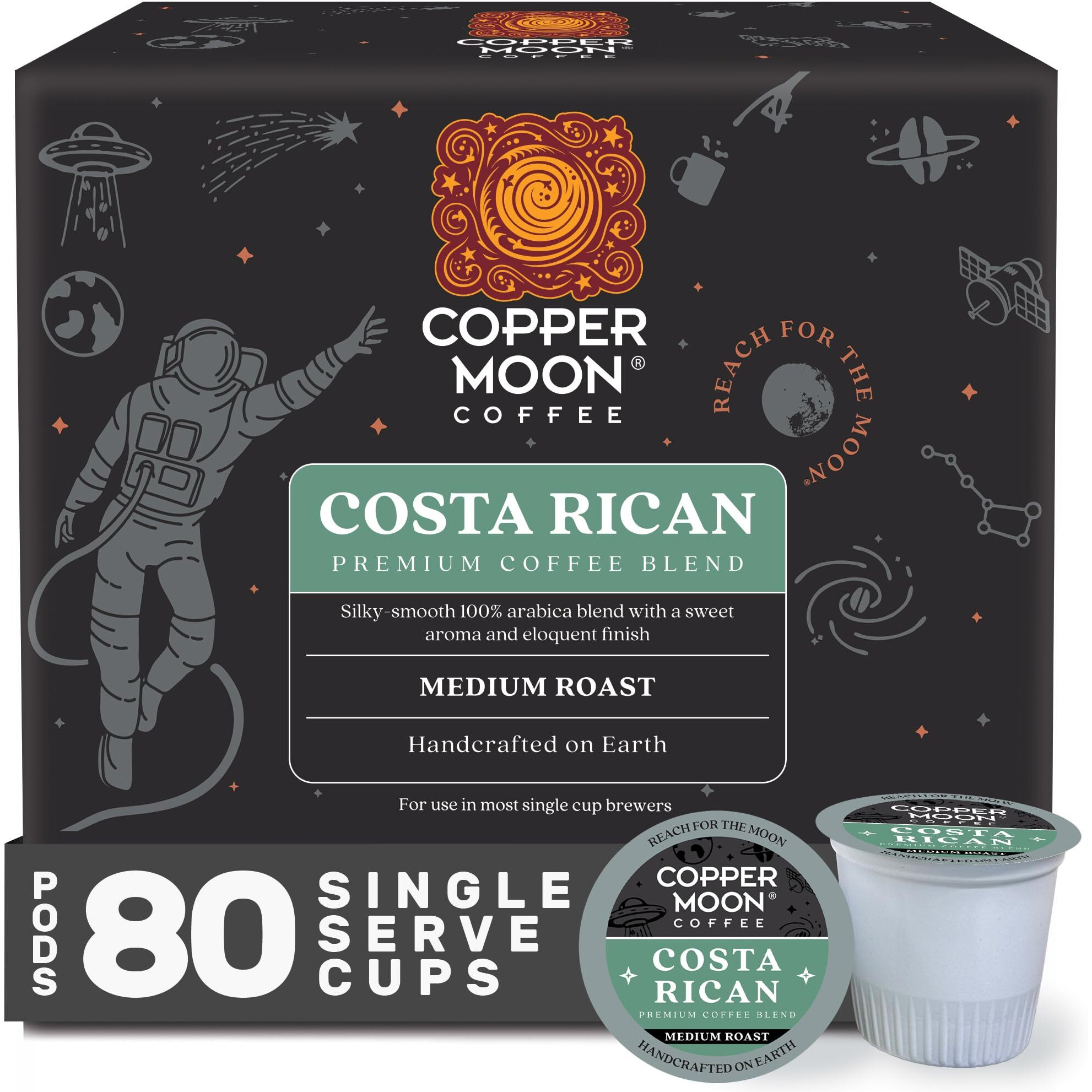 Copper Moon Single Serve Coffee Pods For Keurig K-Cup Brewers, Medium Roast, Costa Rican Blend, 80 Count