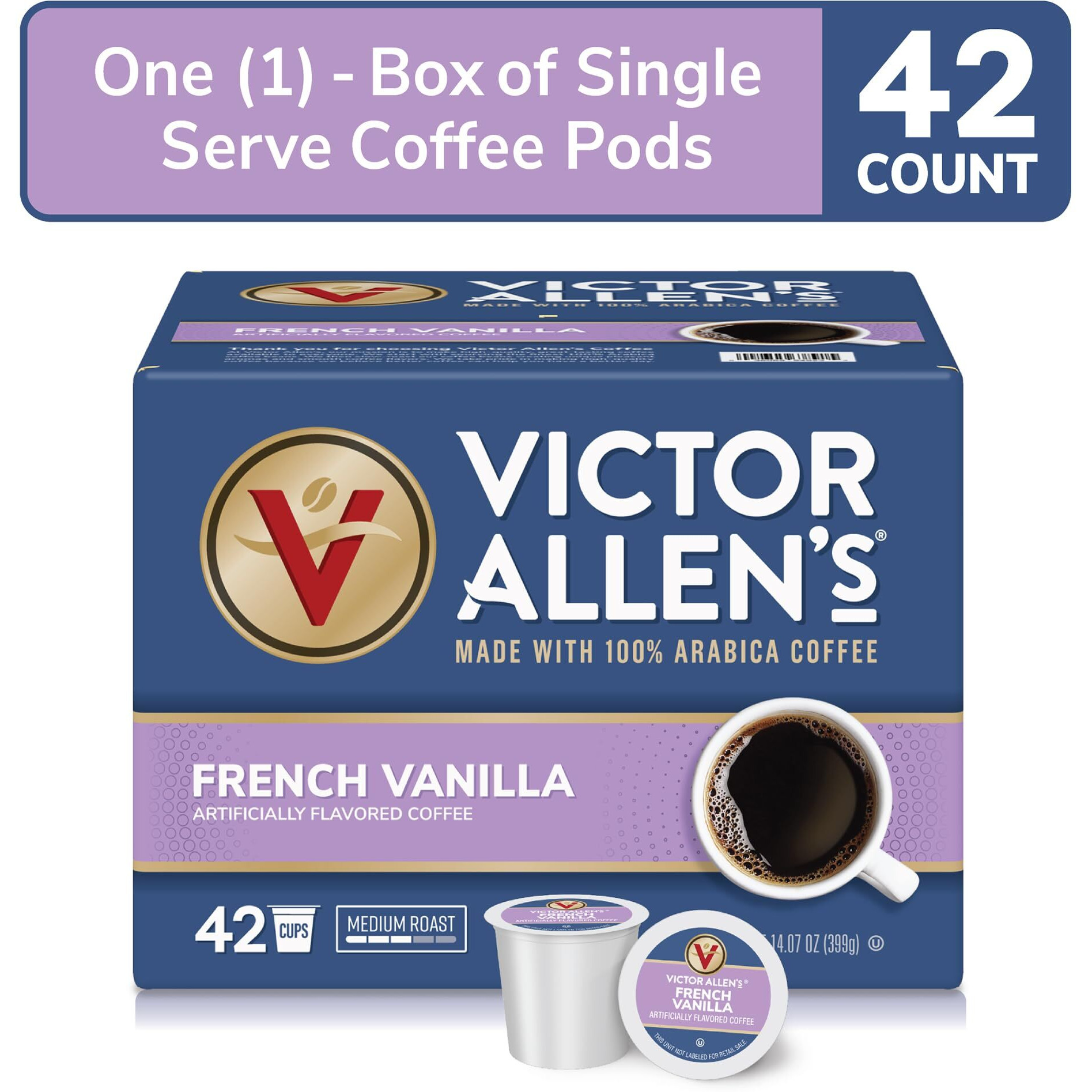 Victor Allen's Coffee French Vanilla Flavored Coffee, Medium Roast, 42 Count, Single Serve Coffee Pods For Keurig K-Cup Brewers