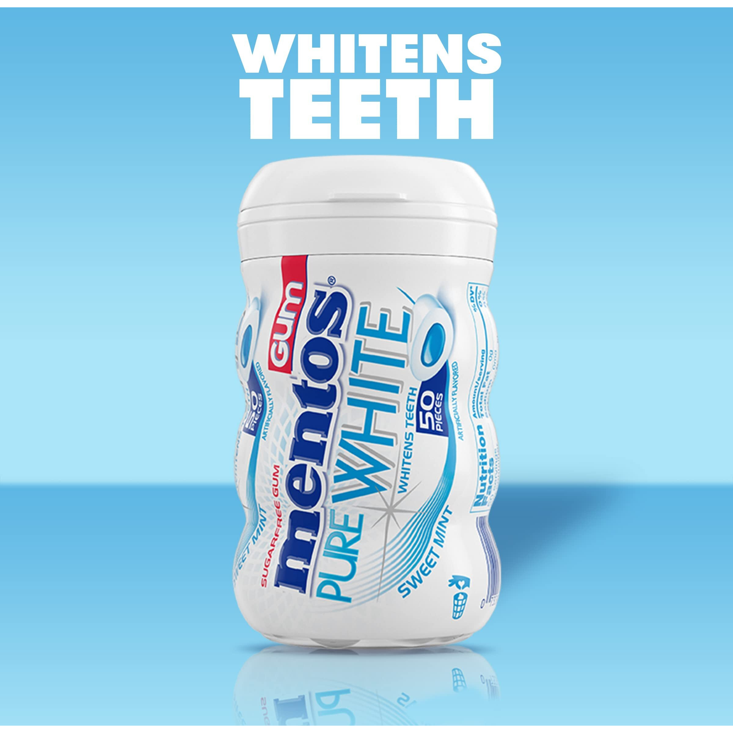 Mentos Pure White Sugar-Free Chewing Gum With Xylitol, Sweet Mint, 50 Piece Bottle (Bulk Pack Of 4)