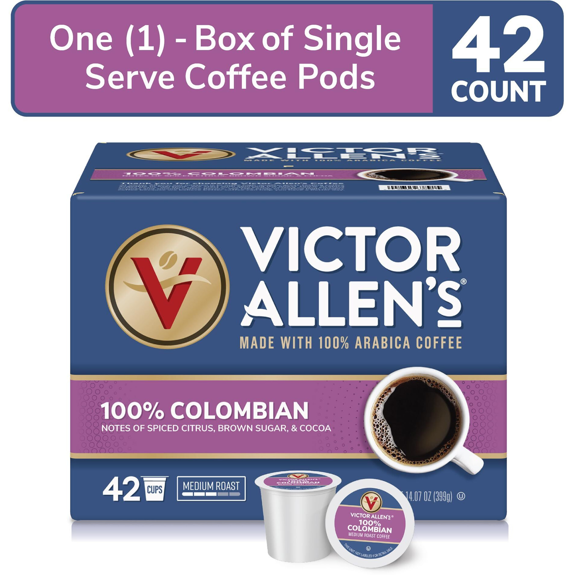 Victor Allen's Coffee 100% Colombian, Medium Roast, 42 Count, Single Serve Coffee Pods For Keurig K-Cup Brewers