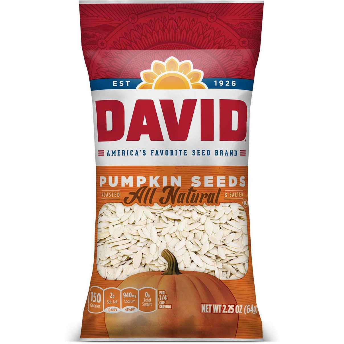 David Roasted And Salted Pumpkin Seeds, 2.25 Oz, 12 Pack
