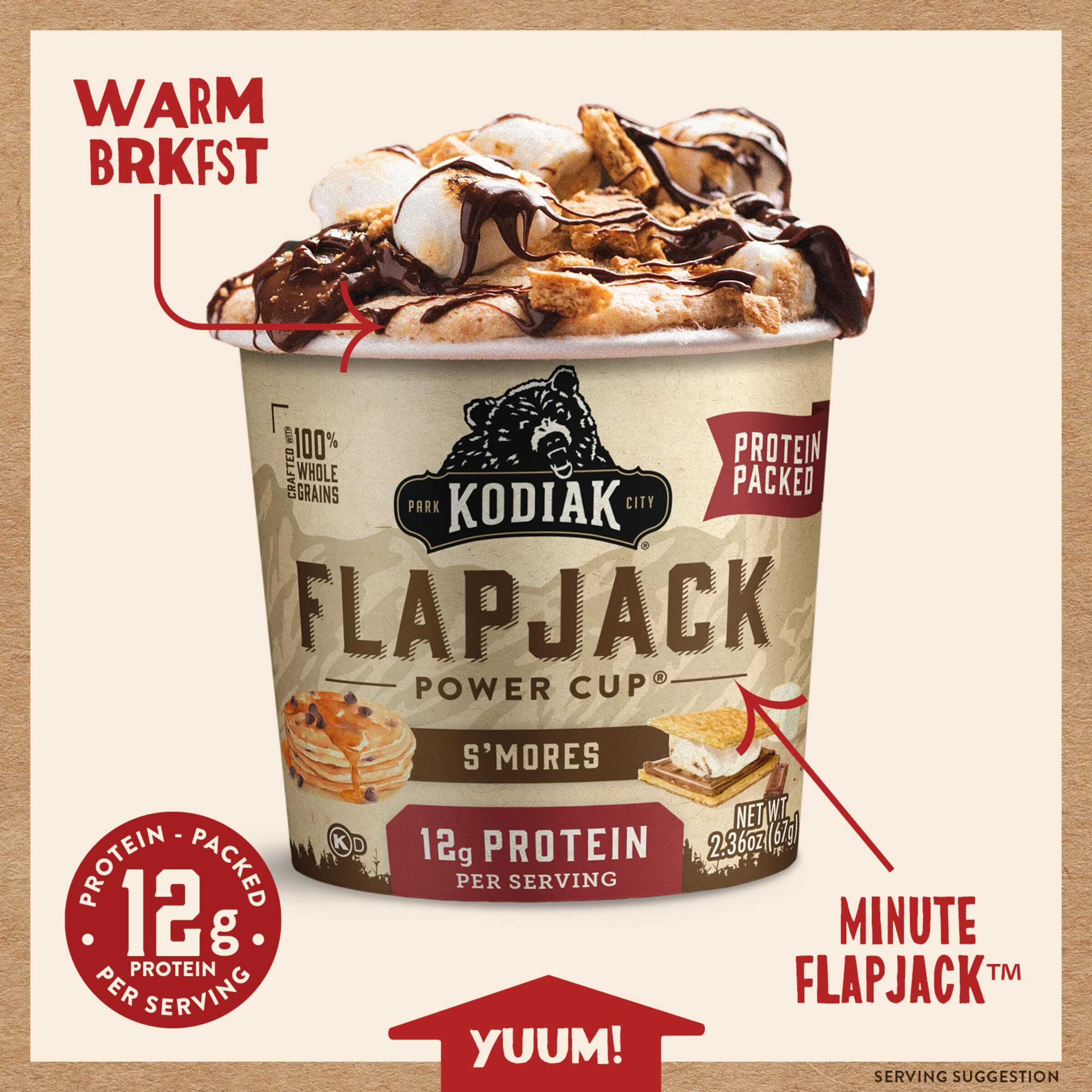 Kodiak Cakes Pancake On The Go, S'Mores, 2.36 Oz (Pack Of 12)