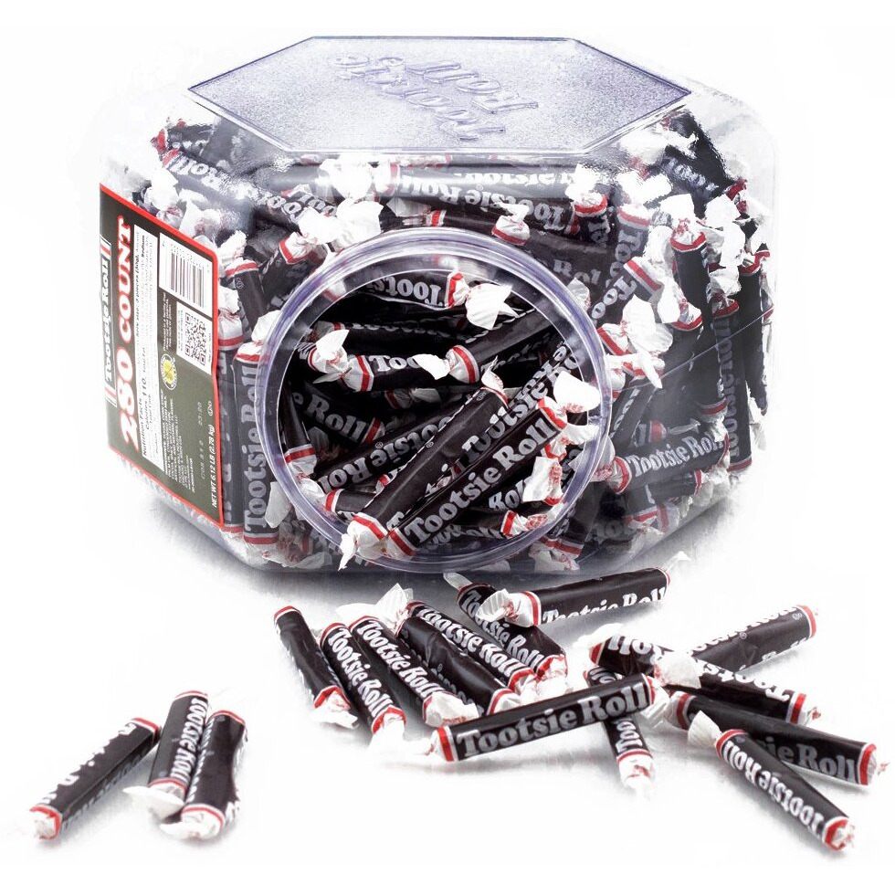Tootsie Roll 280-Count Tub - Resealable Plastic Jar Of Individually Wrapped Treat Size Tootsie Rolls - 98 Ounce, Chocolate