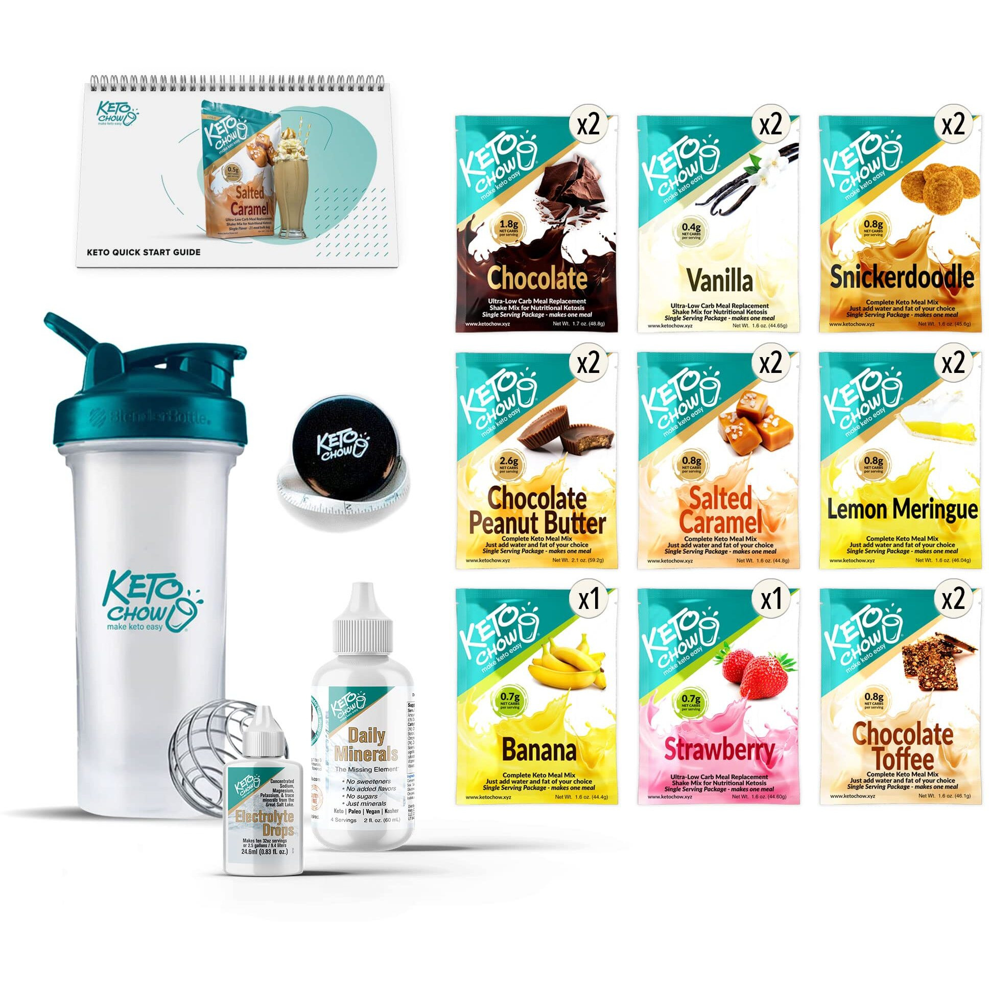 Keto Chow Premium Kit | Keto Meal Replacement Shake Powder | Nutritionally Complete | Low Carb Shakes | Delicious Easy Meal Substitute | Protein Rich Keto Food You Choose The Fat | Single Meal Samples