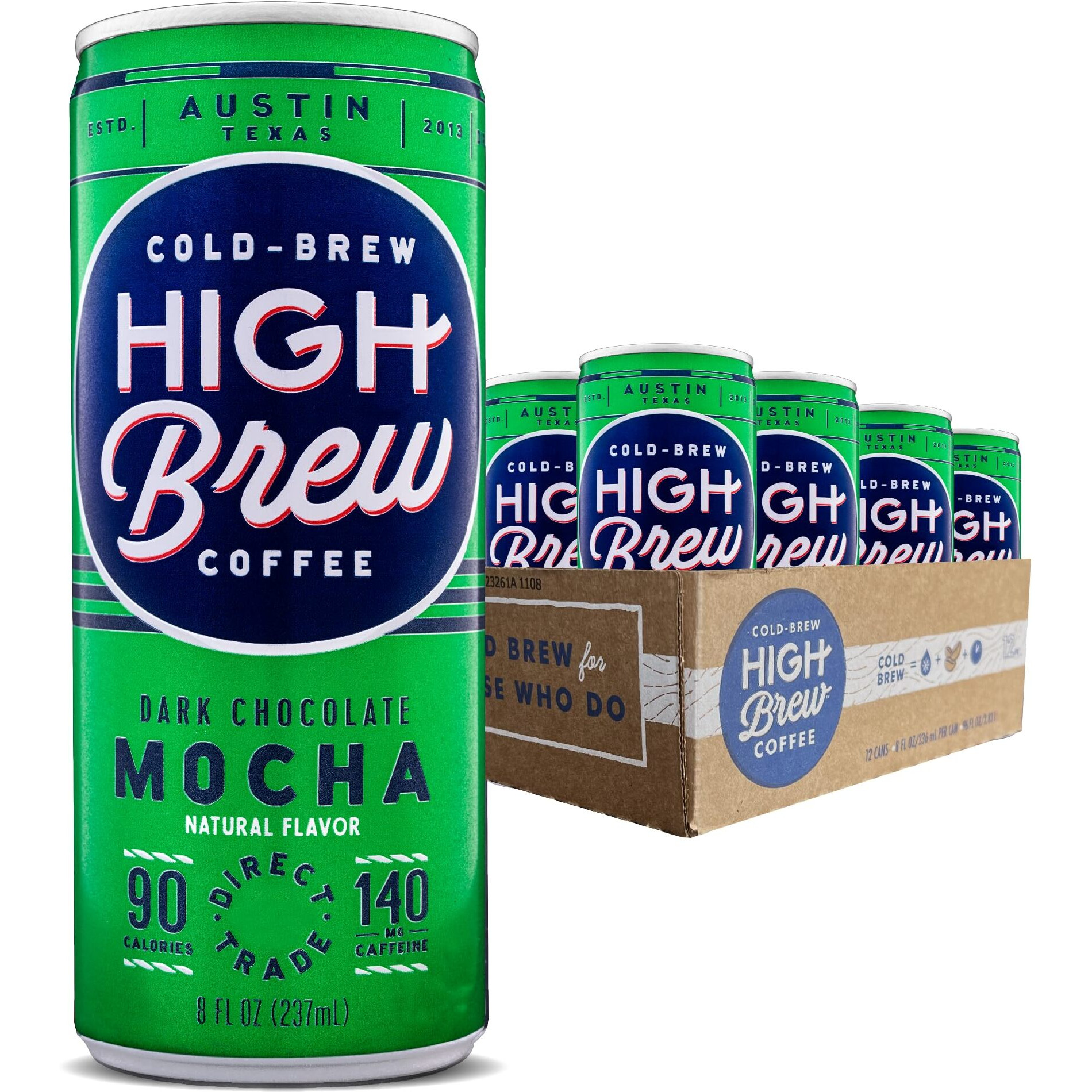 High Brew Coffee, Cold Brew Coffee, Dark Chocolate Mocha, 8 Fl Oz, Ready-To-Drink (Pack Of 12)