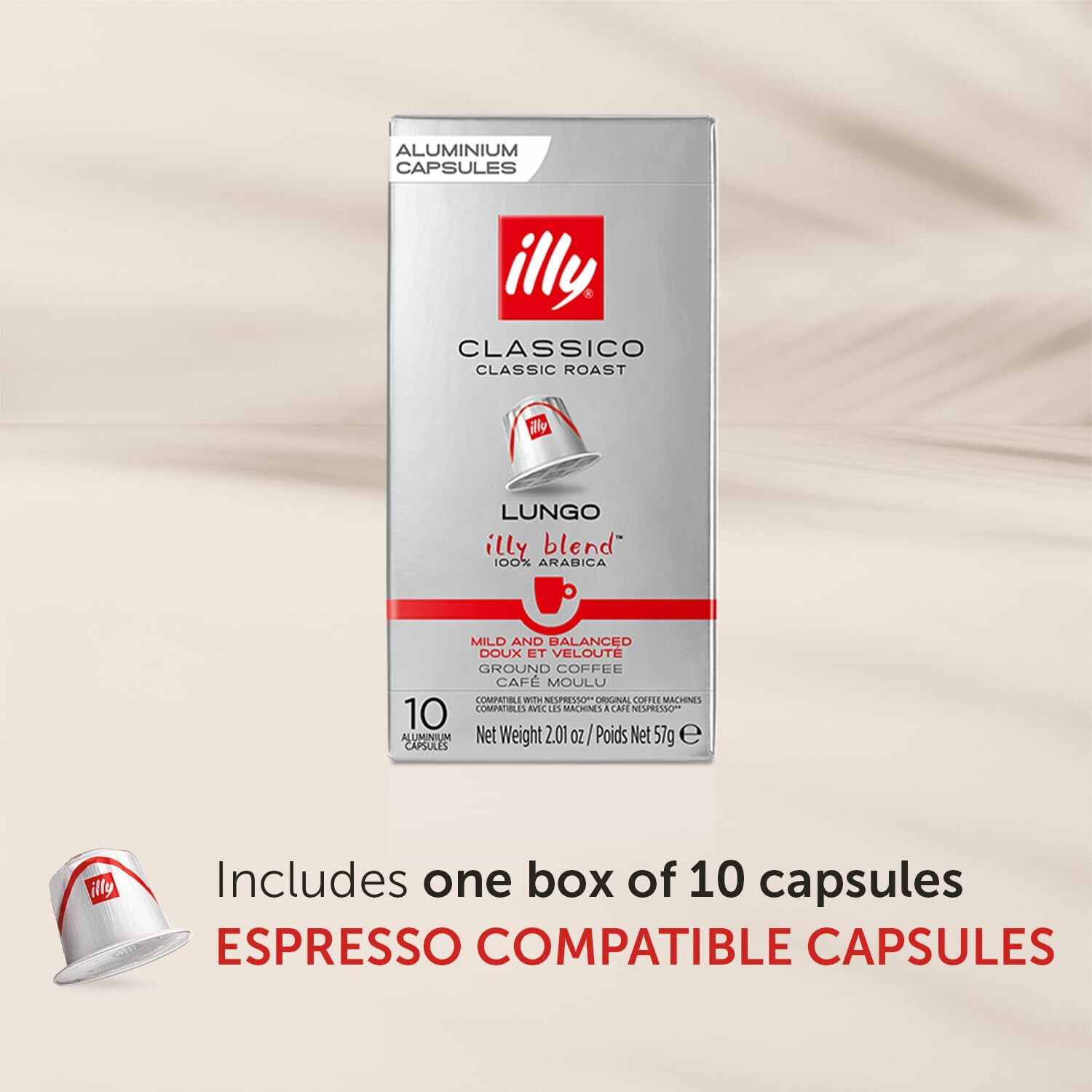 Illy Espresso Compatible Capsules - Single-Serve Coffee Capsules & Pods - Classico Lungo Roast - Notes Of Caramel, Orange Blossom & Jasmine Coffee Pods - For Nespresso Coffee Machines - 10 Count