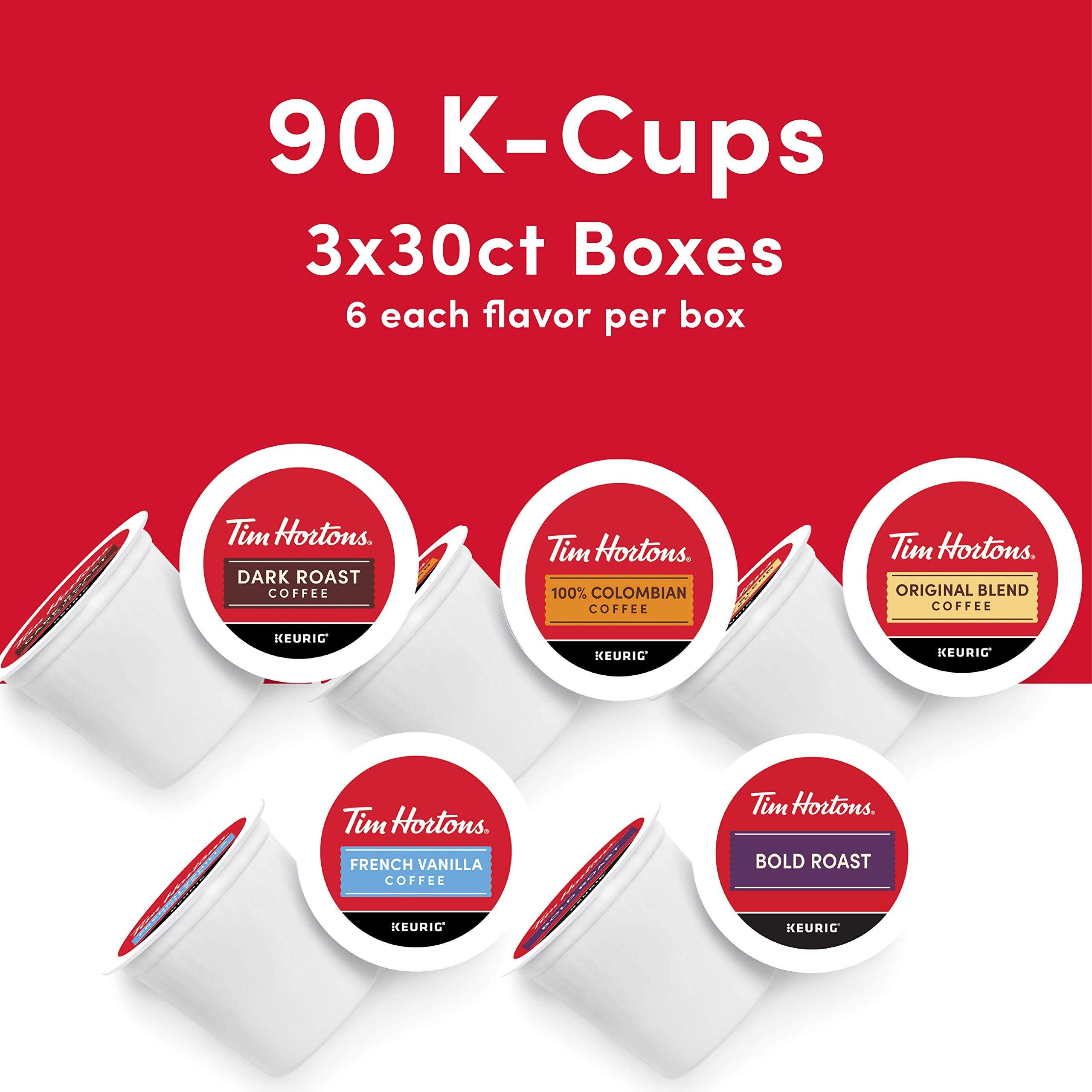 Tim Hortons Coffee Variety Pack, Single-Serve K-Cup Pods Compatible With Keurig Brewers, 90Ct K-Cups Total, Red