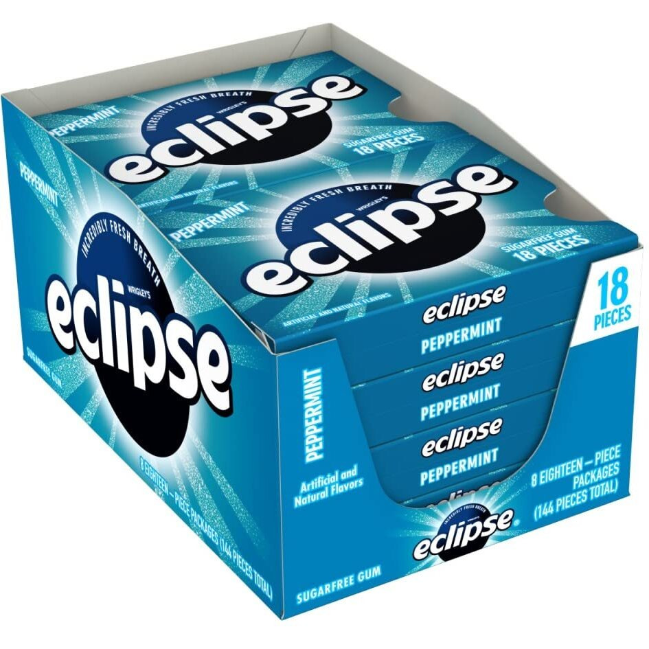 Eclipse Gum Peppermint Sugar Free Chewing Gum, 18 Pieces (8 Packs)