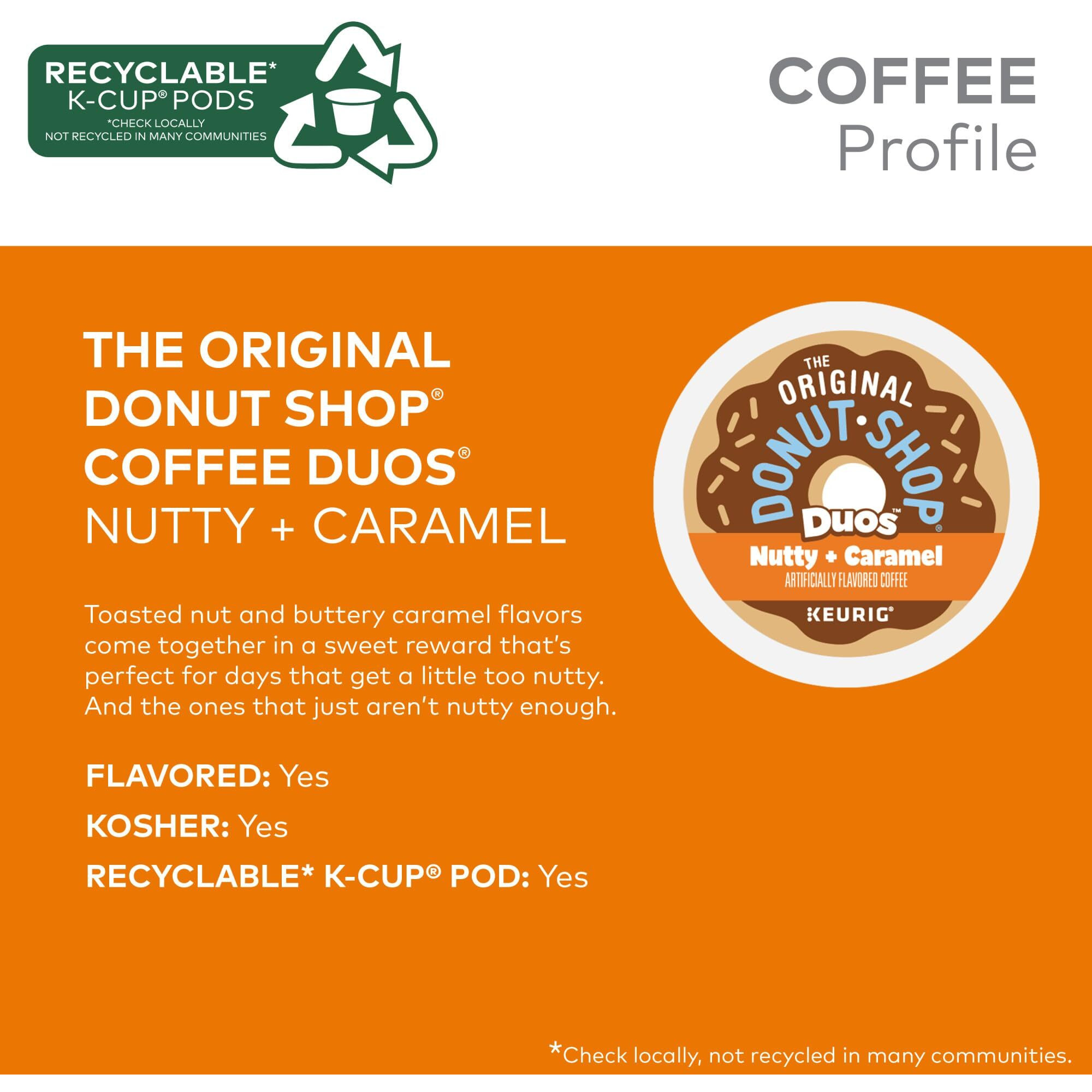 The Original Donut Shop Duos Nutty + Caramel Coffee, Keurig Single Serve K-Cup Pods, Light Roast Coffee, 60 Count, (6 Packs Of 10)