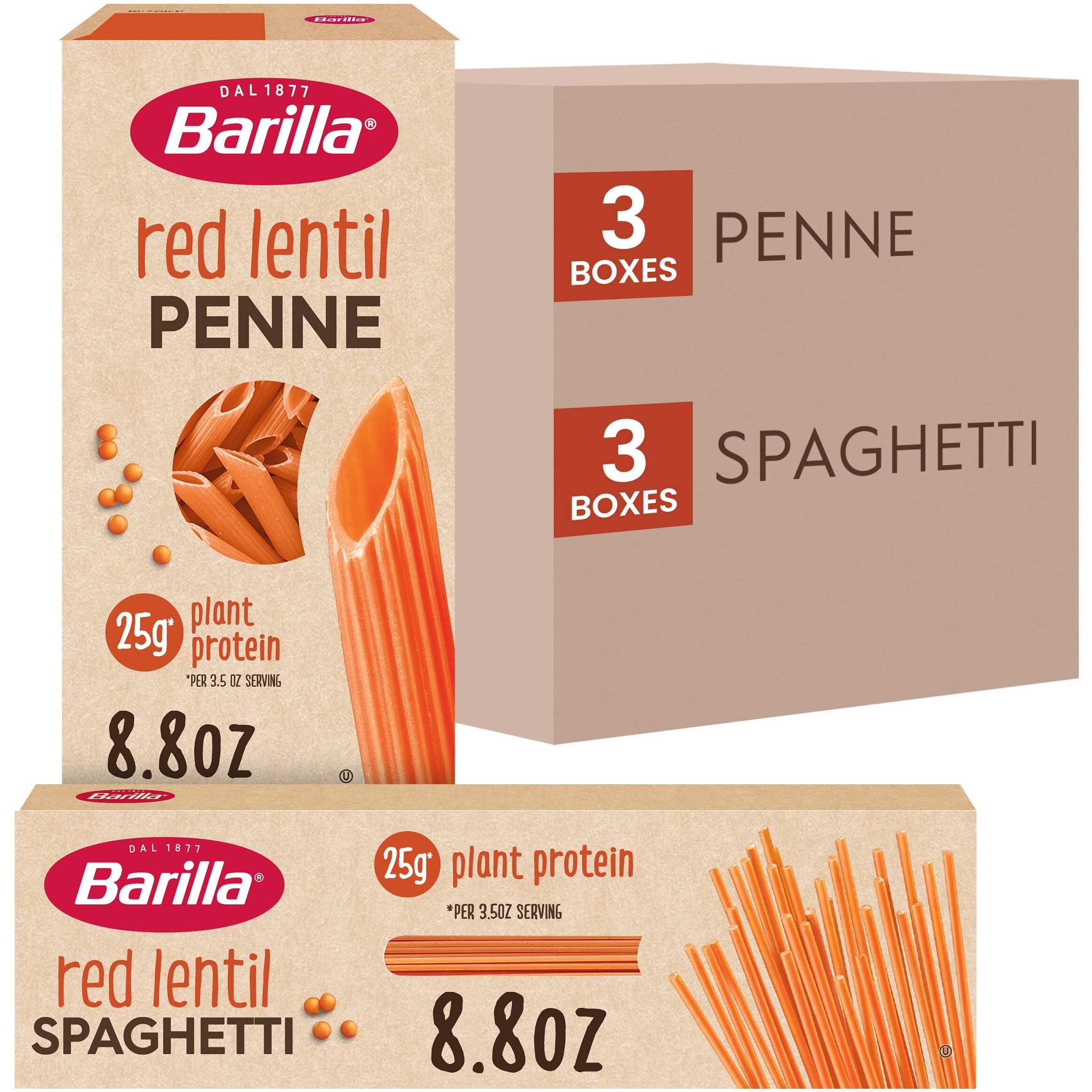 Barilla Red Lentil Spaghetti & Penne Pasta Variety Pack, 8.8 Oz (Pack Of 6) - Vegan, Gluten Free, Non Gmo & Kosher -Made With Plant Based Protein