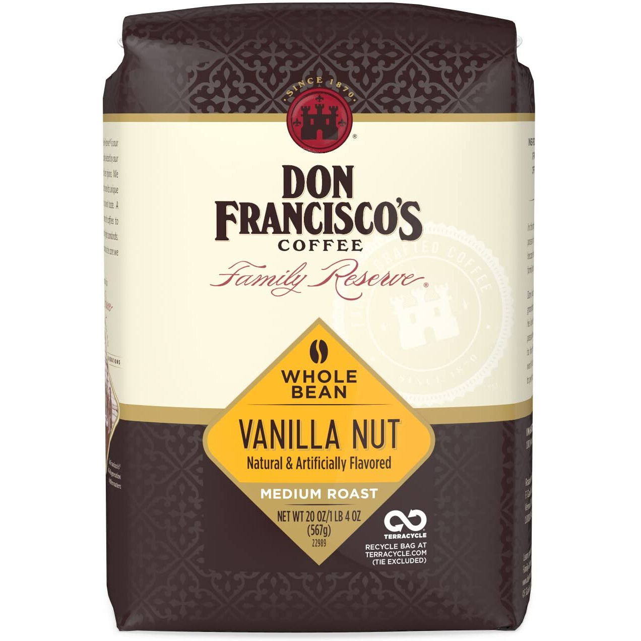 Don Francisco's Vanilla Nut Flavored Medium Roast Whole Bean Coffee (20 Oz Bag)