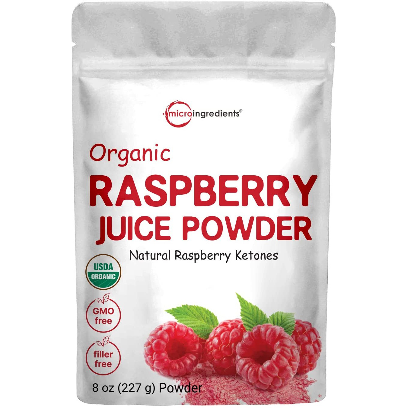 Organic Raspberry Juice Powder, 8Oz | 100% Natural Fruit Powder | Freeze-Dried Raspberries Source | No Sugar & Additives | Great Flavor For Drinks, Smoothie, & Beverages | Non-Gmo & Vegan Friendly
