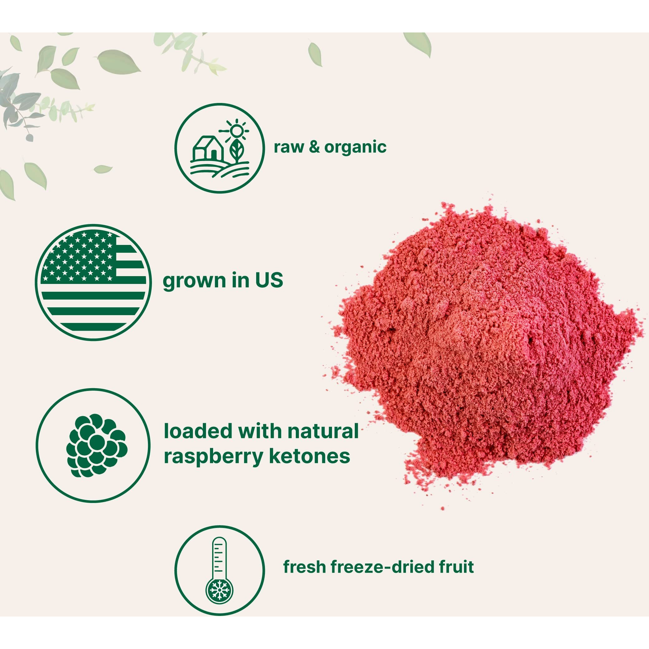 Organic Raspberry Juice Powder, 8Oz | 100% Natural Fruit Powder | Freeze-Dried Raspberries Source | No Sugar & Additives | Great Flavor For Drinks, Smoothie, & Beverages | Non-Gmo & Vegan Friendly