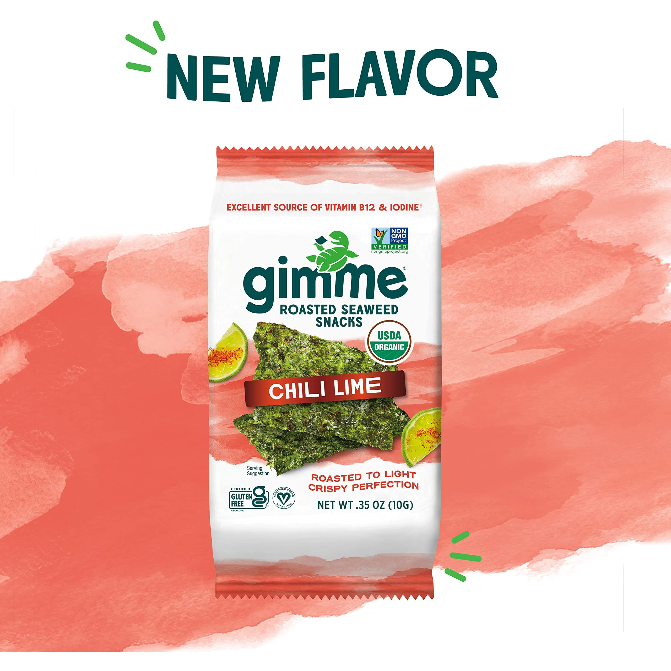 Gimme Seaweed - Chili Lime - 12 Count Sharing Size - Organic Roasted Seaweed Sheets - Keto, Vegan, Gluten Free - Great Source Of Iodine & Omega 3S - Healthy On-The-Go Snack For Kids & Adults