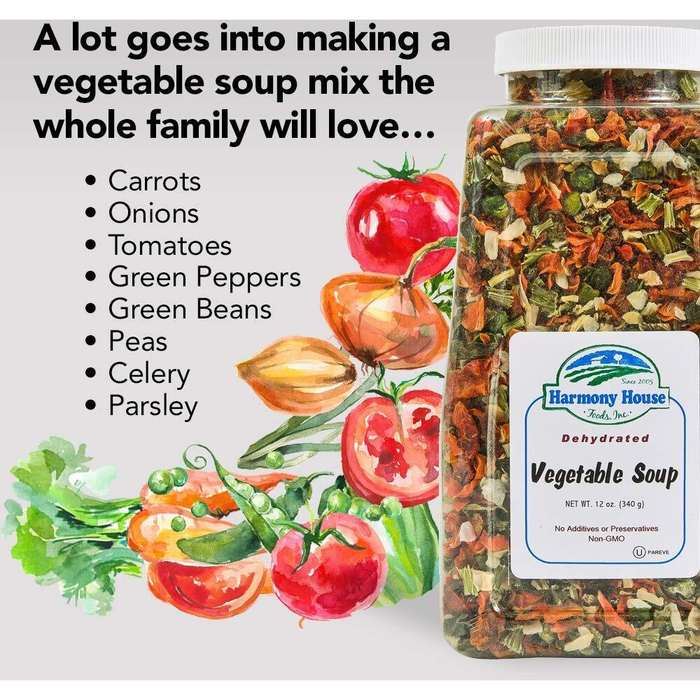 Harmony House Premium Vegetable Soup Mix - Dehydrated Vegetables For Cooking, Camping, Emergency Supply And More (9 Oz, Quart Size Jar)