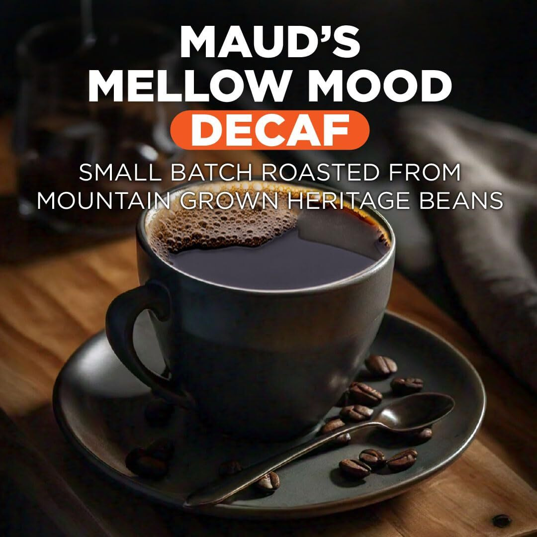 Maud's Decaf Medium Dark Roast Coffee Pods, 100 Ct | Mellow Mood Blend | 100% Arabica Medium Dark Roast Decaffeinated Coffee | Solar Energy Produced Recyclable Pods Compatible With Keurig K Cups Maker