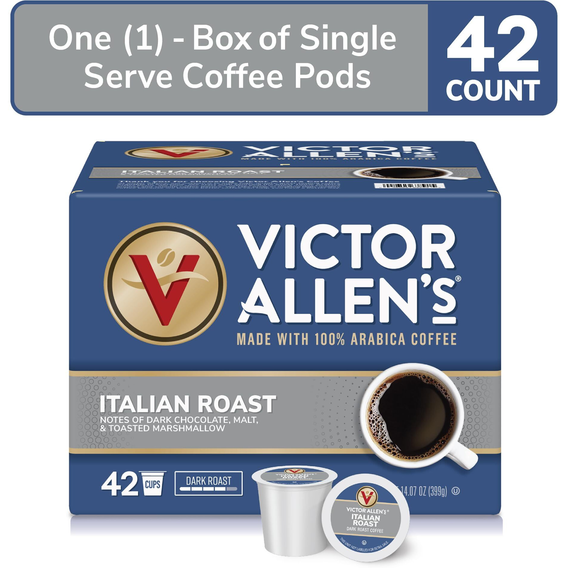 Victor Allen's Coffee Italian Roast, Dark Roast, 42 Count, Single Serve Coffee Pods For Keurig K-Cup Brewers