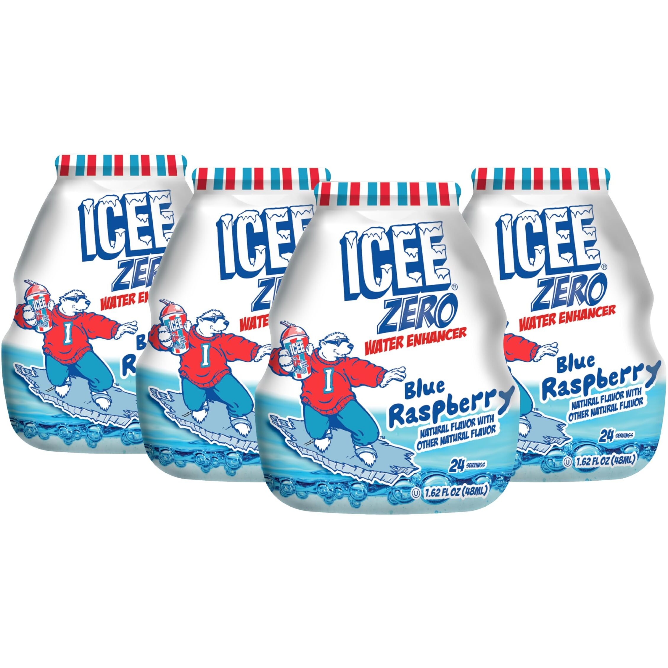 Icee Zero Calorie Blue Raspberry Liquid Water Enhancer Drink Mix, Natural Flavor Drops, Sugar Free, 1.62 Fl Oz Concentrate (48 Ml) - 4 Pack