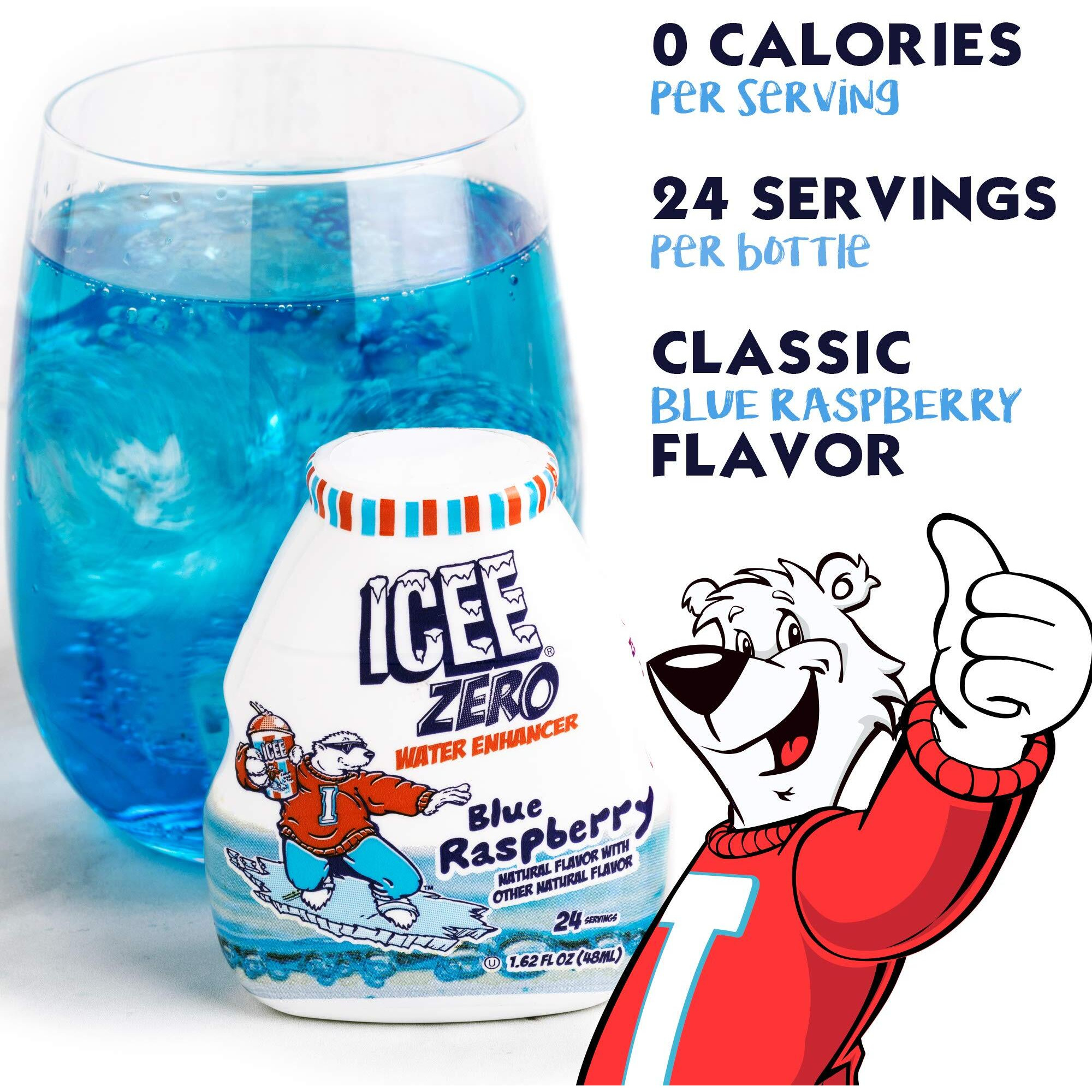 Icee Zero Calorie Blue Raspberry Liquid Water Enhancer Drink Mix, Natural Flavor Drops, Sugar Free, 1.62 Fl Oz Concentrate (48 Ml) - 4 Pack