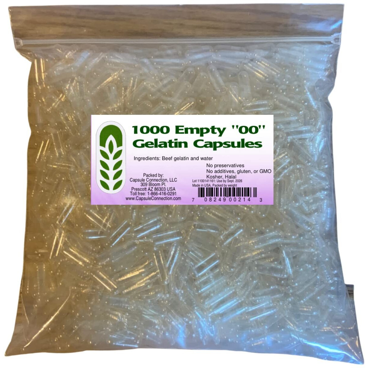 Capsule Connection Usa-Made 1000 Bulk Wholesale Empty Clear Gelatin Capsules,"&quot00"" Size,