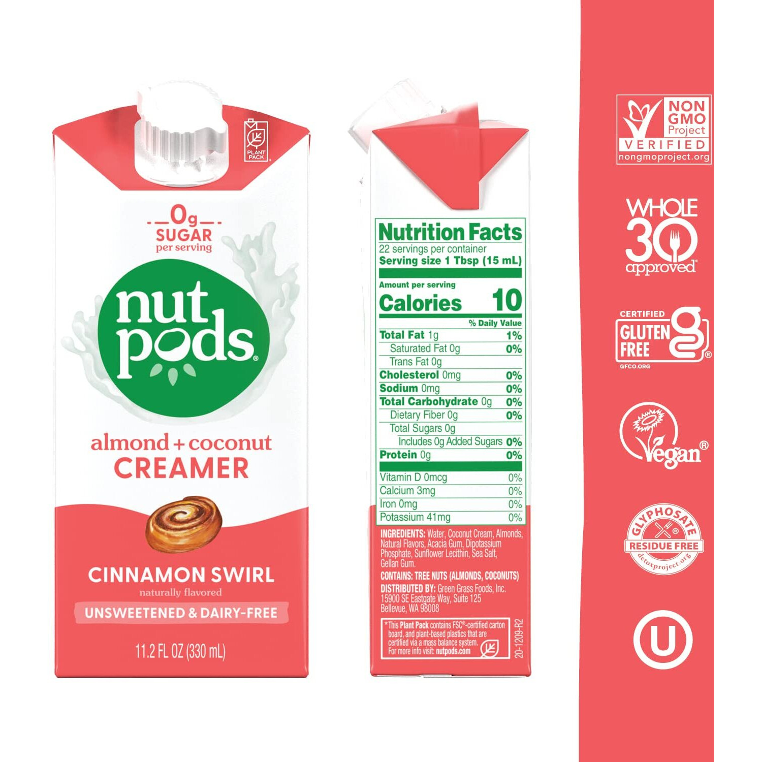 Nutpods Cinnamon Swirl Coffee Creamer - Unsweetened Non Dairy Creamer Made From Almonds And Coconuts - Keto Creamer, Whole30, Gluten Free, Non-Gmo, Vegan, Sugar Free, Kosher (12-Pack)