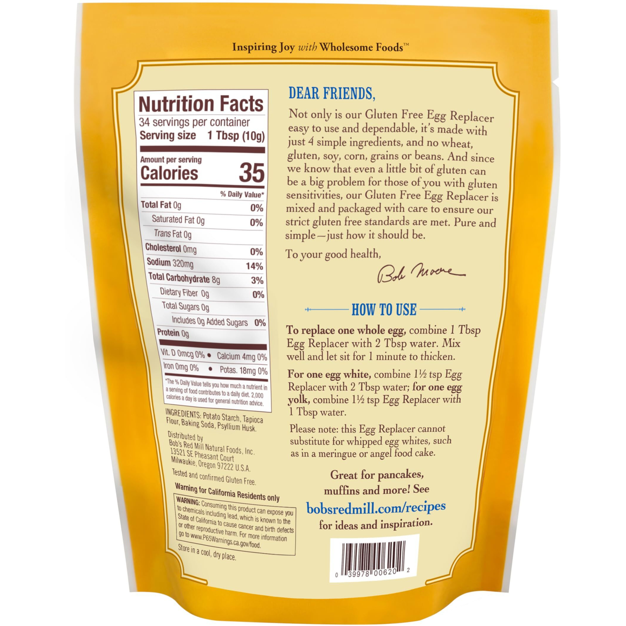Bob's Red Mill Gf Egg Replacer, 12 Ounce Bag (Pack Of 5), Equals 34 Eggs/Bag, Gluten Free, Non-Gmo, Vegan, Paleo Friendly