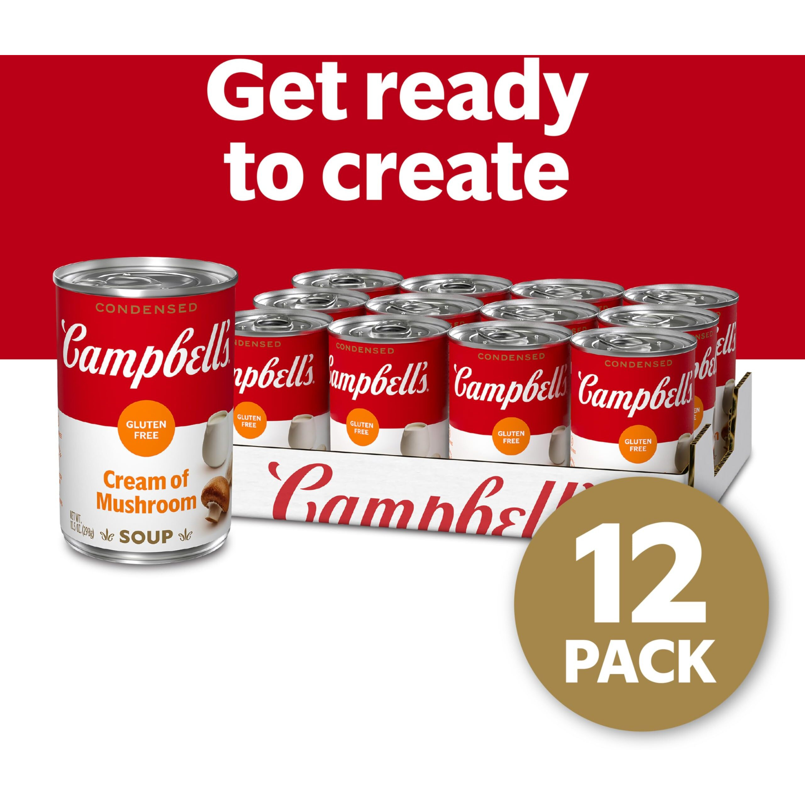 Campbell's Condensed Gluten Free Cream Of Mushroom Soup, 10.5 Oz Can (12 Pack)