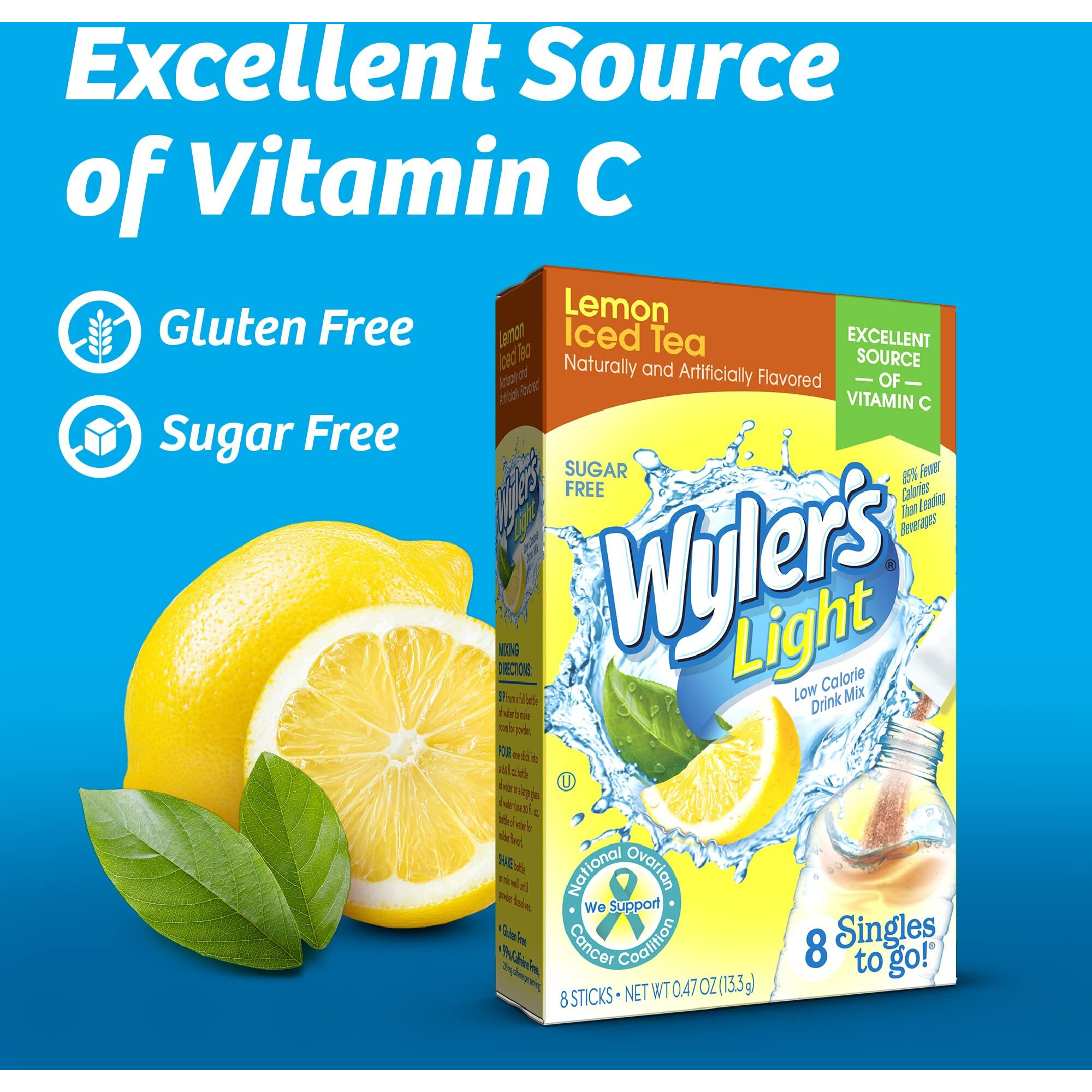 Wyler's Light Singles To Go Powder Packets, Water Drink Mix, Lemon Iced Tea, 96 Single Servings (Pack Of 12)