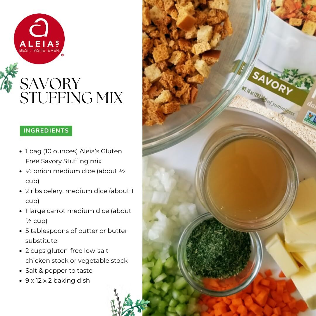 Aleia's Best. Taste. Ever. Savory Stuffing Mix - 10 Oz / 2 Pack - Authentic Taste, Classic Stuffing For Gluten Free Recipes, Certified Gluten Free, Non-Gmo, Corn Free, Soy Free, Dairy Free, Low Sodium, Kosher