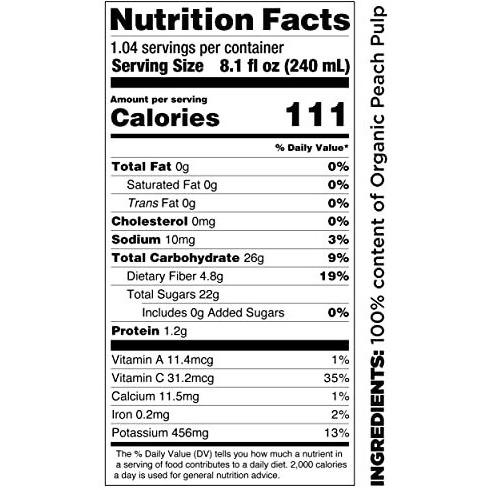 Pomona Organic Peach Juice (Pack Of 12), Cold Pressed Usda Organic Juices, 100% Peaches, No Added Sugar, Not From Concentrate, Vegan, Kosher, Non Gmo, Pasteurized, 8.4 Oz Glass Bottles