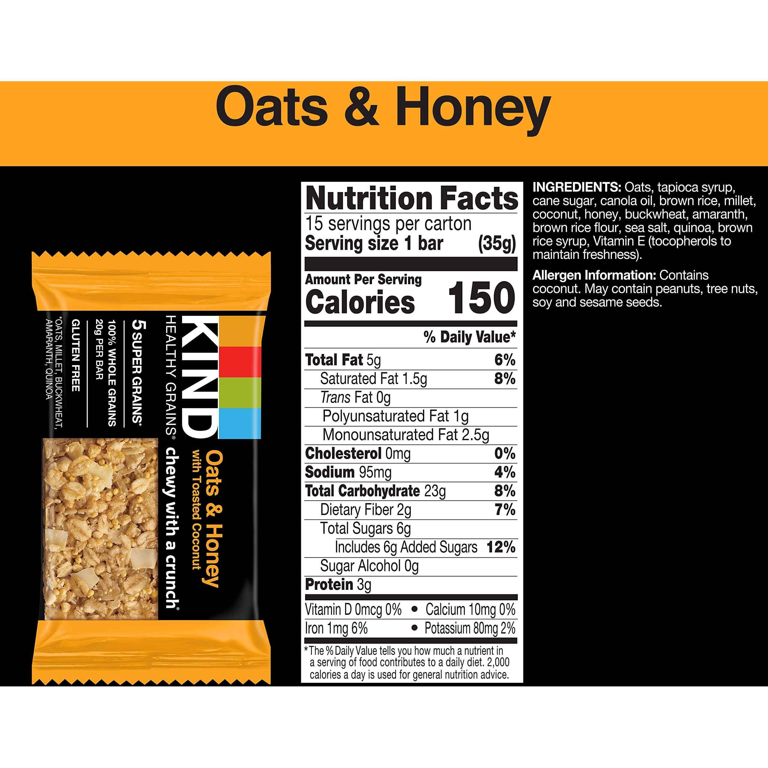 Kind Healthy Grains Bars, Oats & Honey, Gluten Free, 15 Count