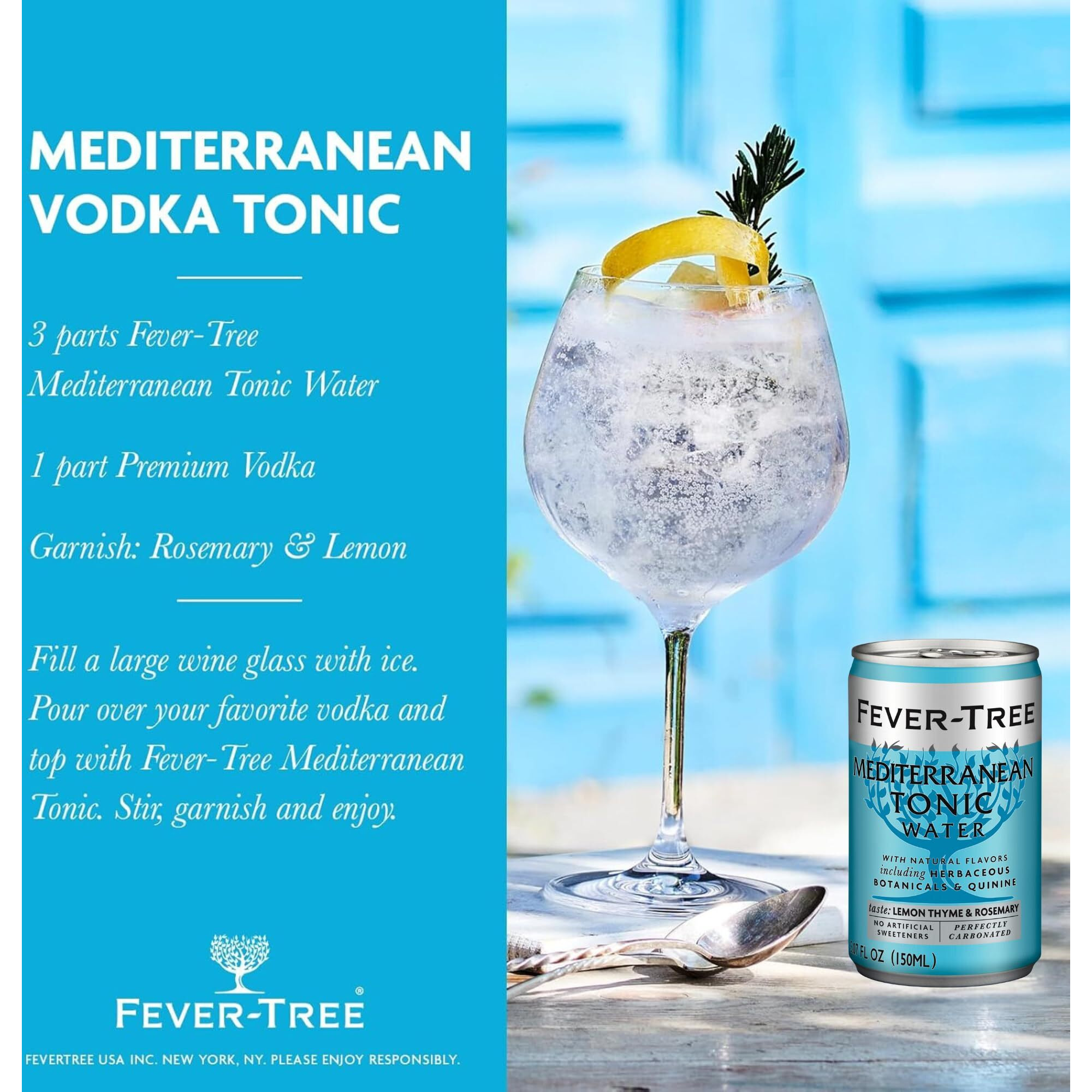 Fever Tree Mediterranean Tonic Water - Premium Mixer - Refreshing Beverage For Cocktails & Mocktails. Naturally Sourced Ingredients, No Artificial Sweeteners Or Colors - 150 Ml Cans - Pack Of 24
