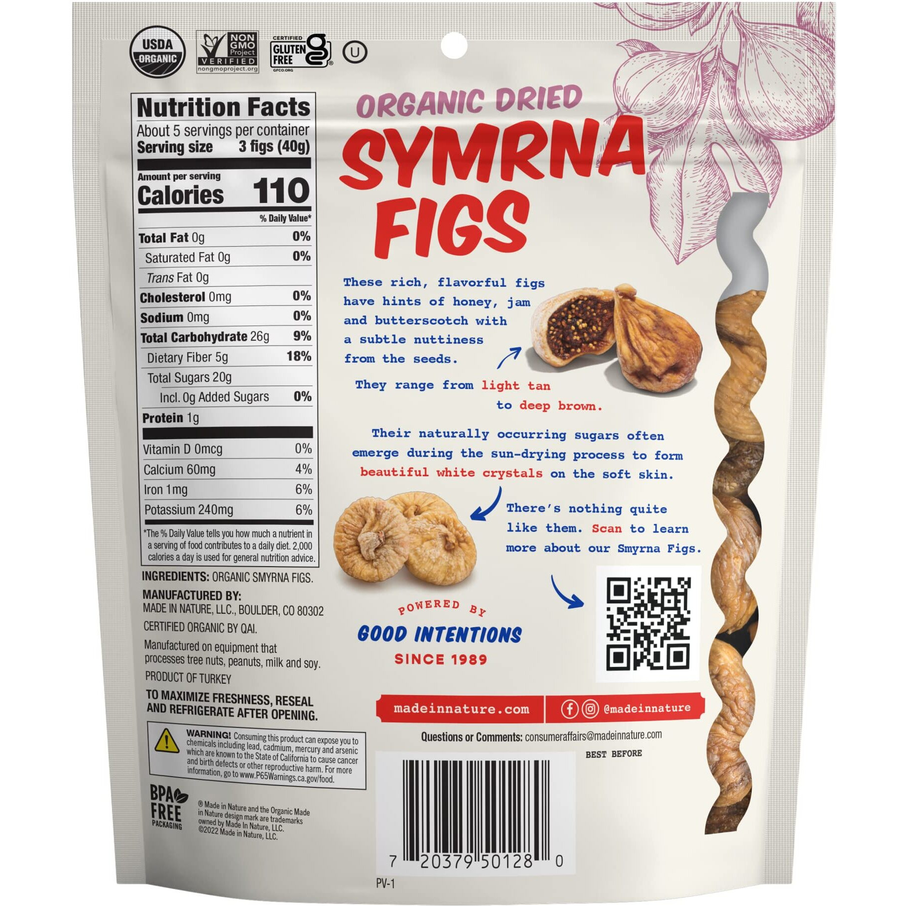 Made In Nature Organic Dried Fruit, Turkish Smyrna Figs, 7Oz Bags (6 Count) - Non-Gmo, Unsulfured Vegan Snack